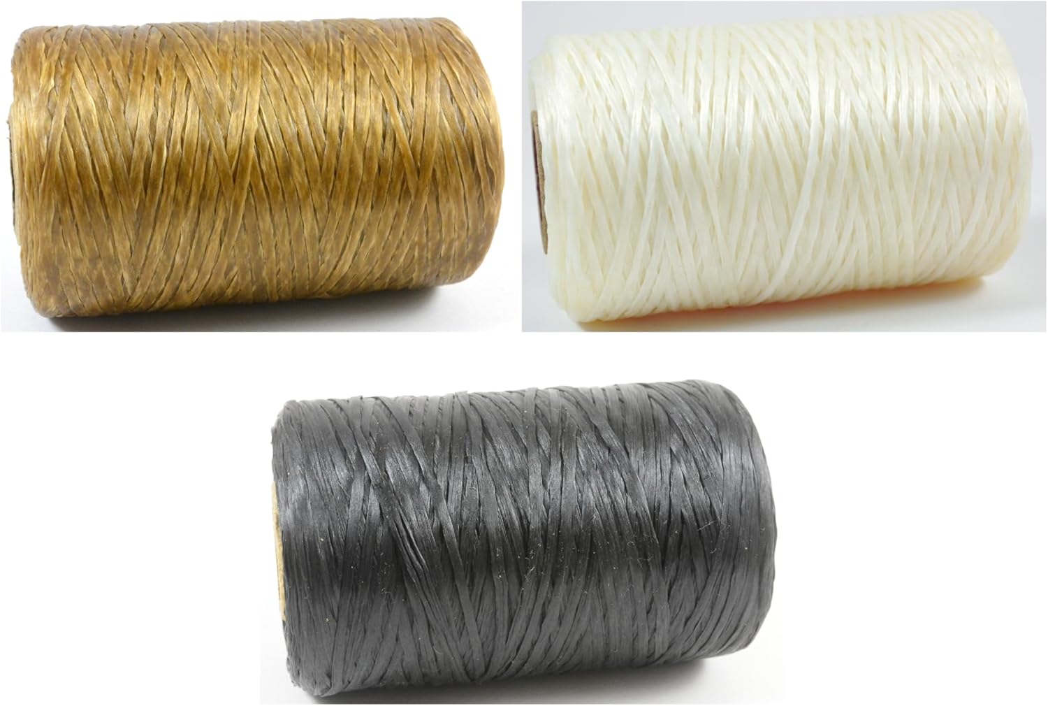 Pack of 3 Kulay Artificial Deer Sinew Waxed Flat Polyester Thread for Beading, Leather, Tie-dye Crafts and Sewing, Natural, White, Black Sinue (5-Ply, 300 Yards or 900 Feet)