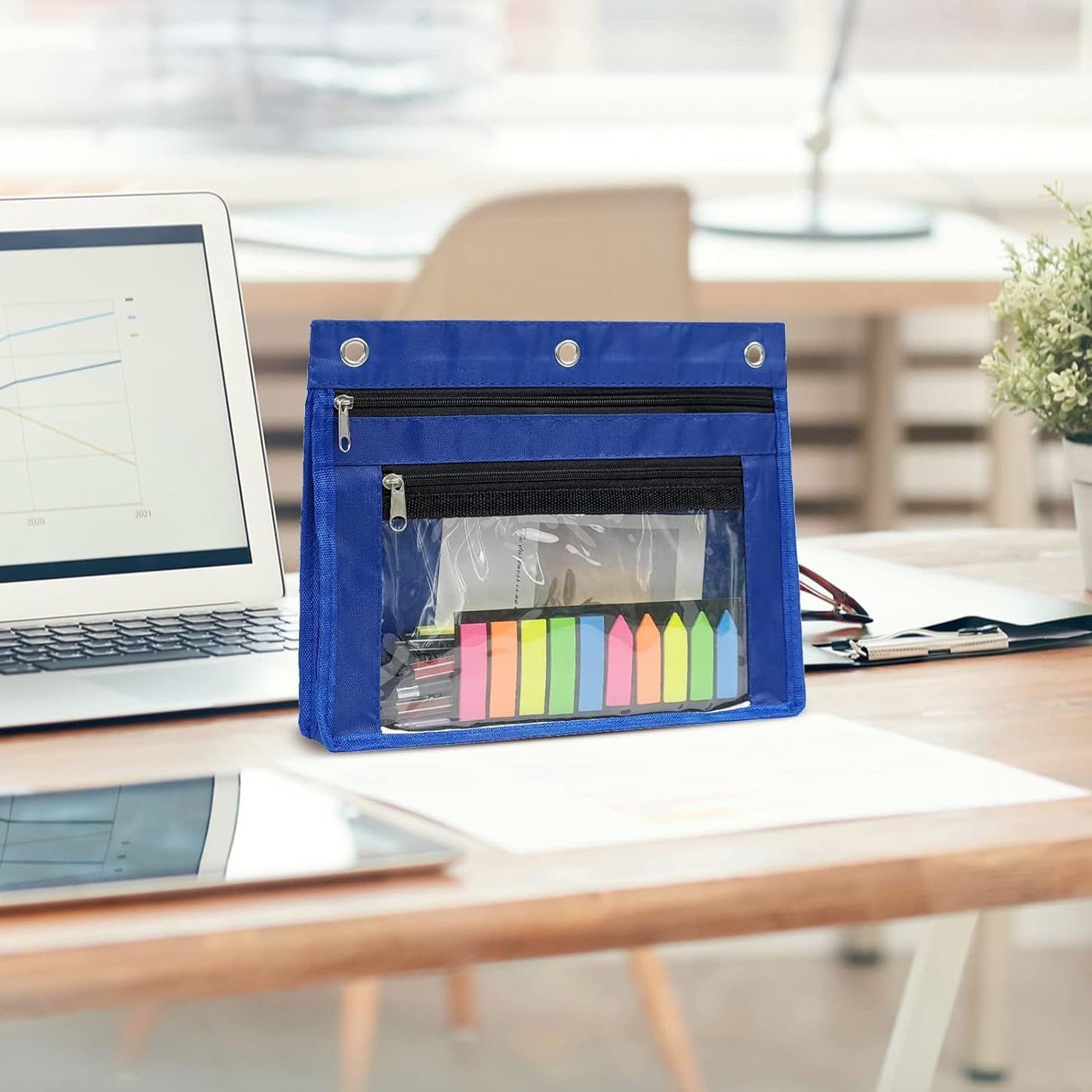 YoeeJob Estuche expandible de 1 pulgada para carpeta de 3 anillos, paquete de 18 bolsas de lápices de gran capacidad con cremallera, estuche transparente de tres anillos, adecuado para la escuela y la