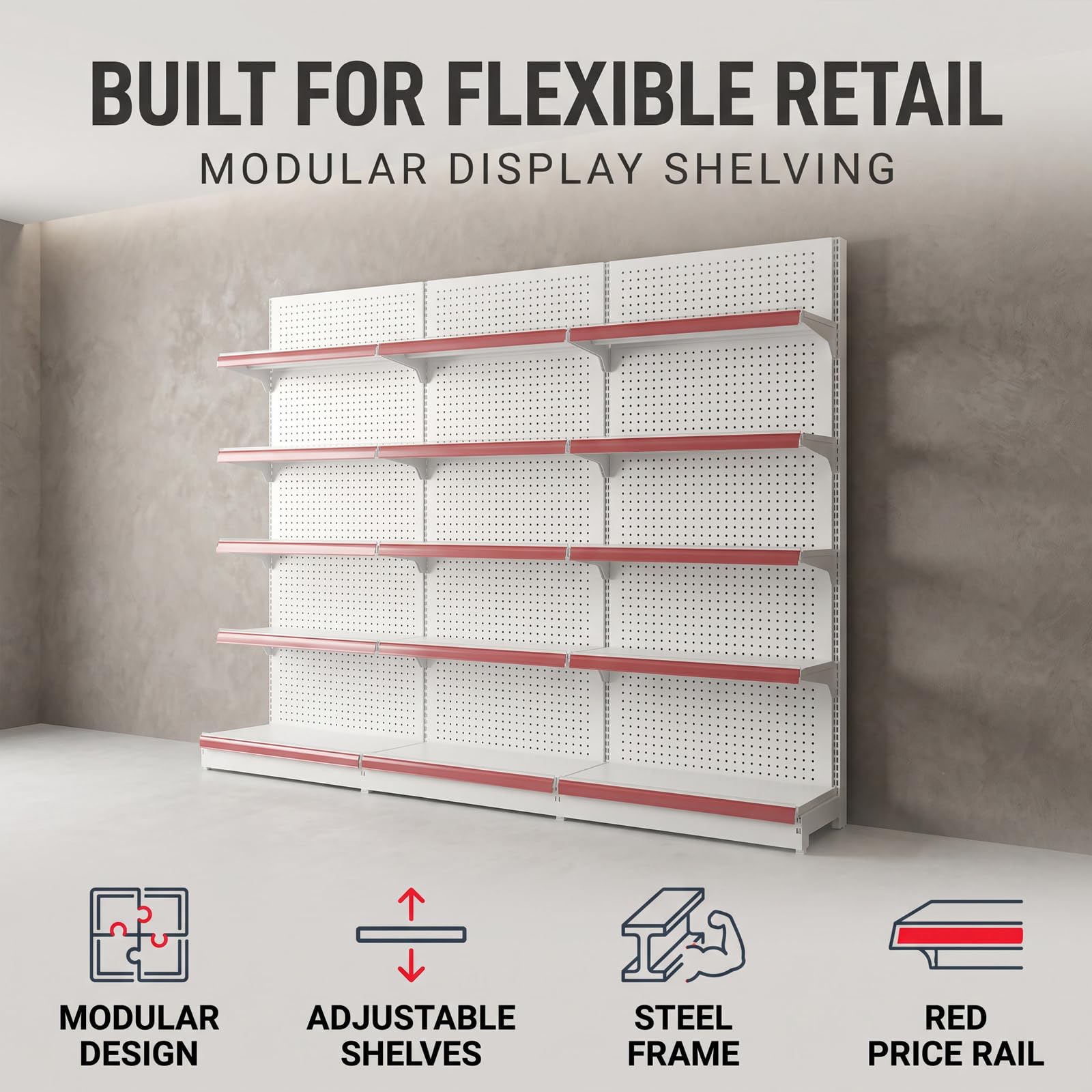 Étagère Ouverte réglable en Acier laminé à Froid - Rayonnage assemblable pour supermarchés et magasins, Extension illimitée
