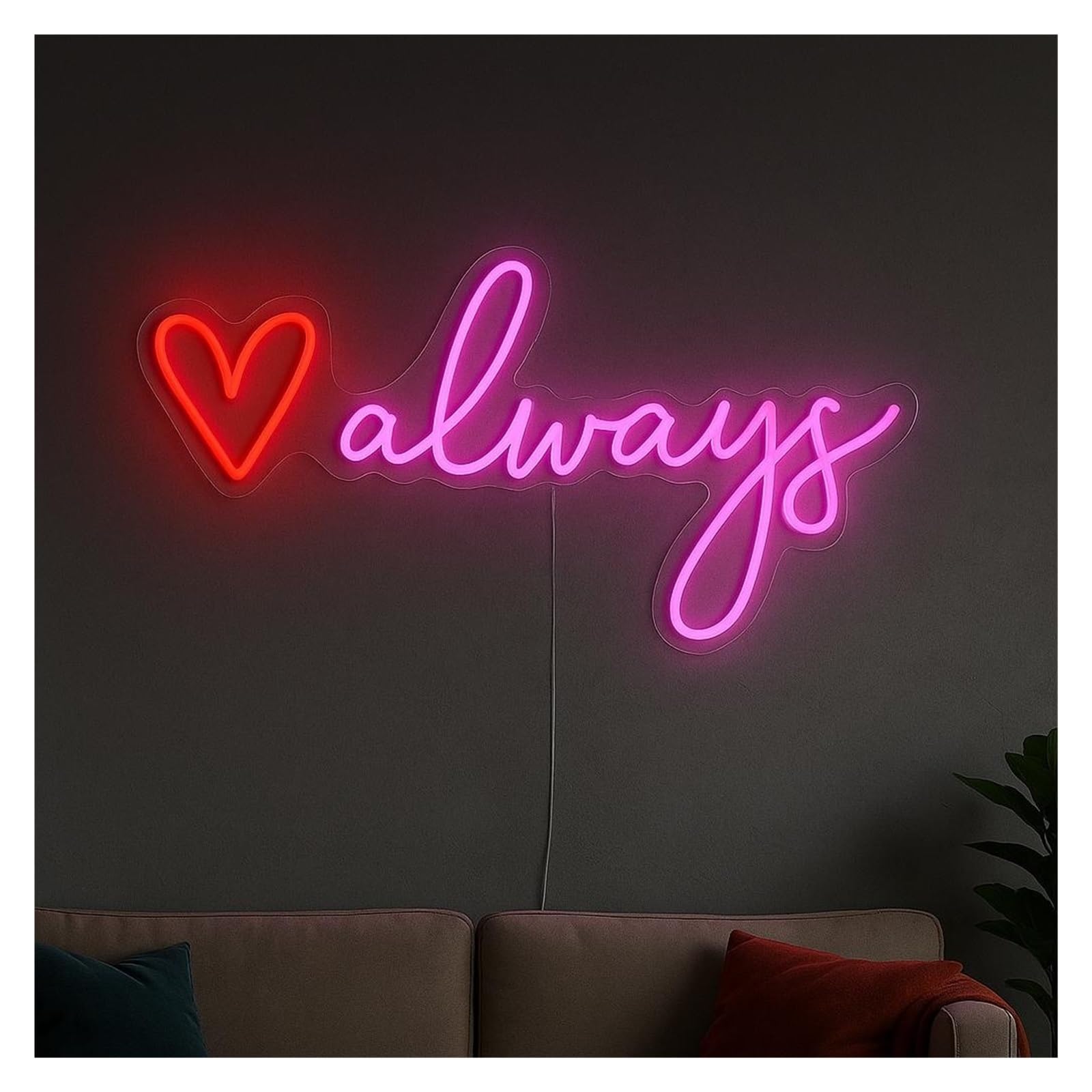 Shouxi B Sign Lamp Heart Always Neon Sign, Suitable For Edroom, Anniversary Wall Art Decor With Dimmable 53Cm