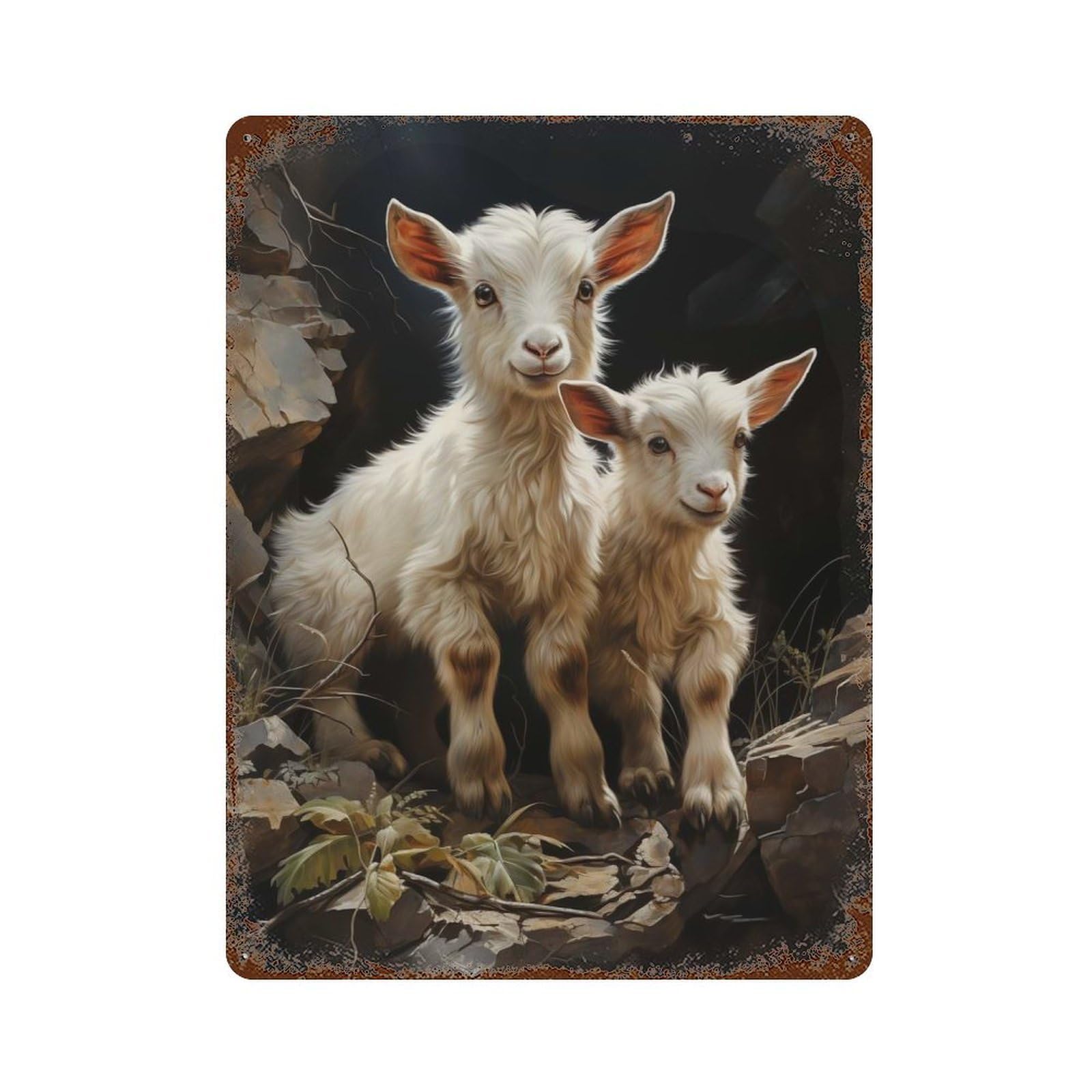 Vintage Rust Metal Sign Goat Baby Goats Farm 15.7"x11.8", Shabby Chic Decor for Cafe, Home Bar And Lounge Decor