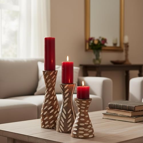 Miniatura 2 de Juego de 3 portavelas de madera de mango rústico  Portavelas hecho a mano para decoración del hogar (juego de llama divina)