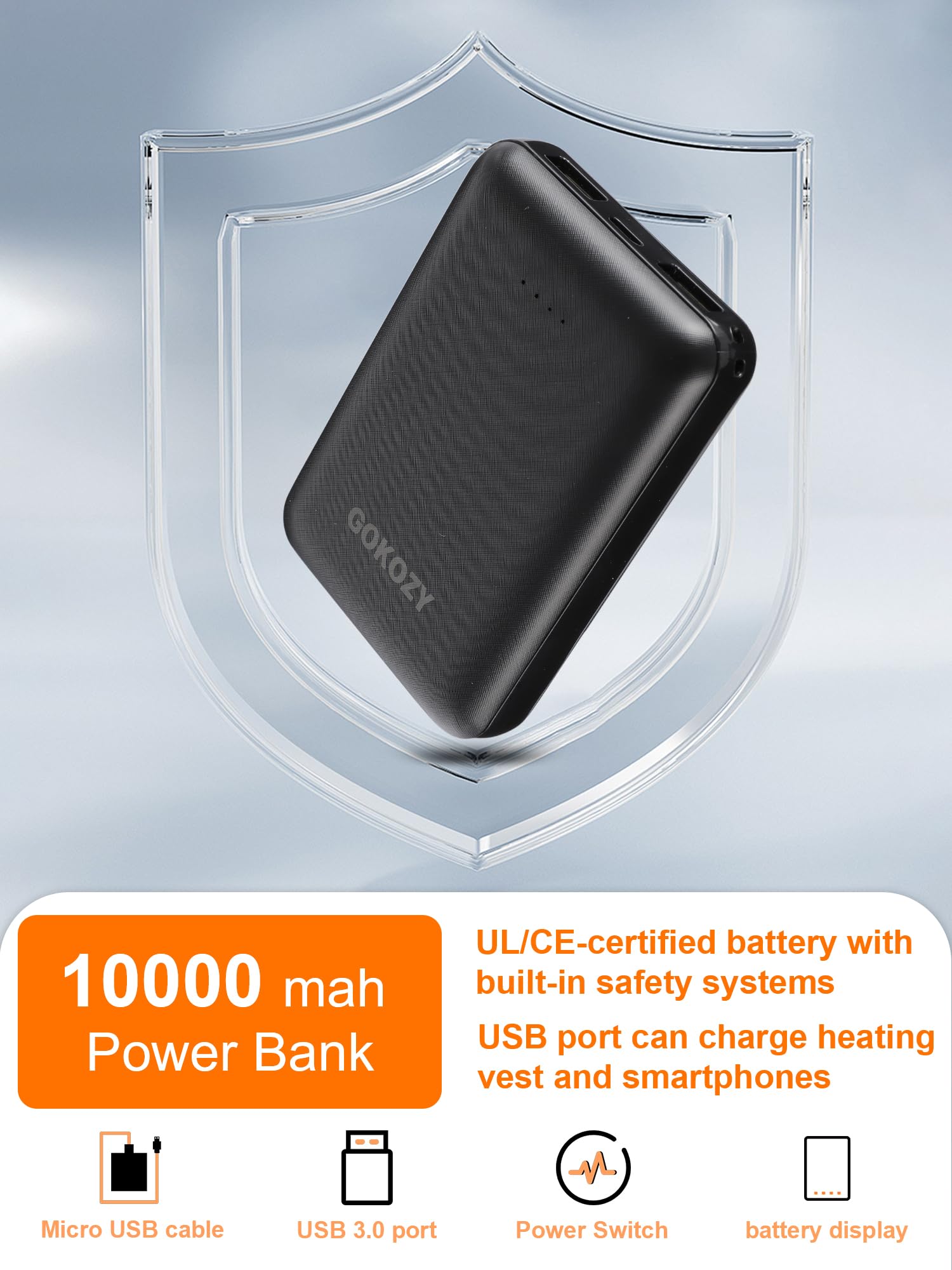 PowerBank 10 000 mAh avec port de charge CC pour veste chauffante