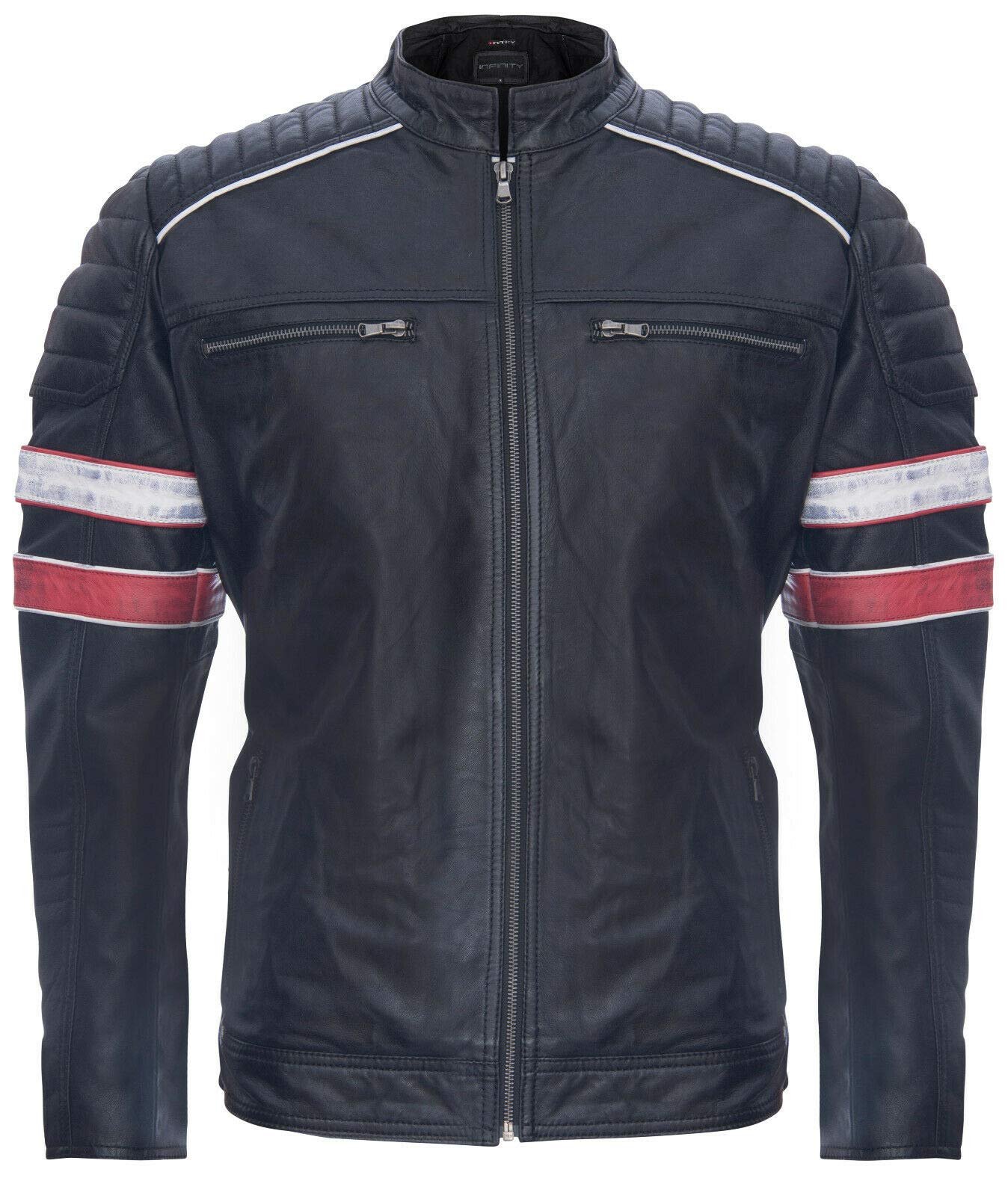 Men’s Racing Black Leather Biker Jacket 4XL