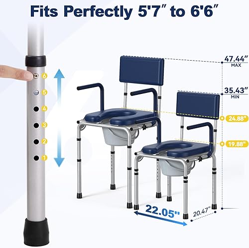 Miniatura 5 de Cómoda de cabecera con brazo caído, inodoro con asiento y respaldo acolchados, capacidad de 300 libras, cubo extraíble de 6.3 cuartos de galón y