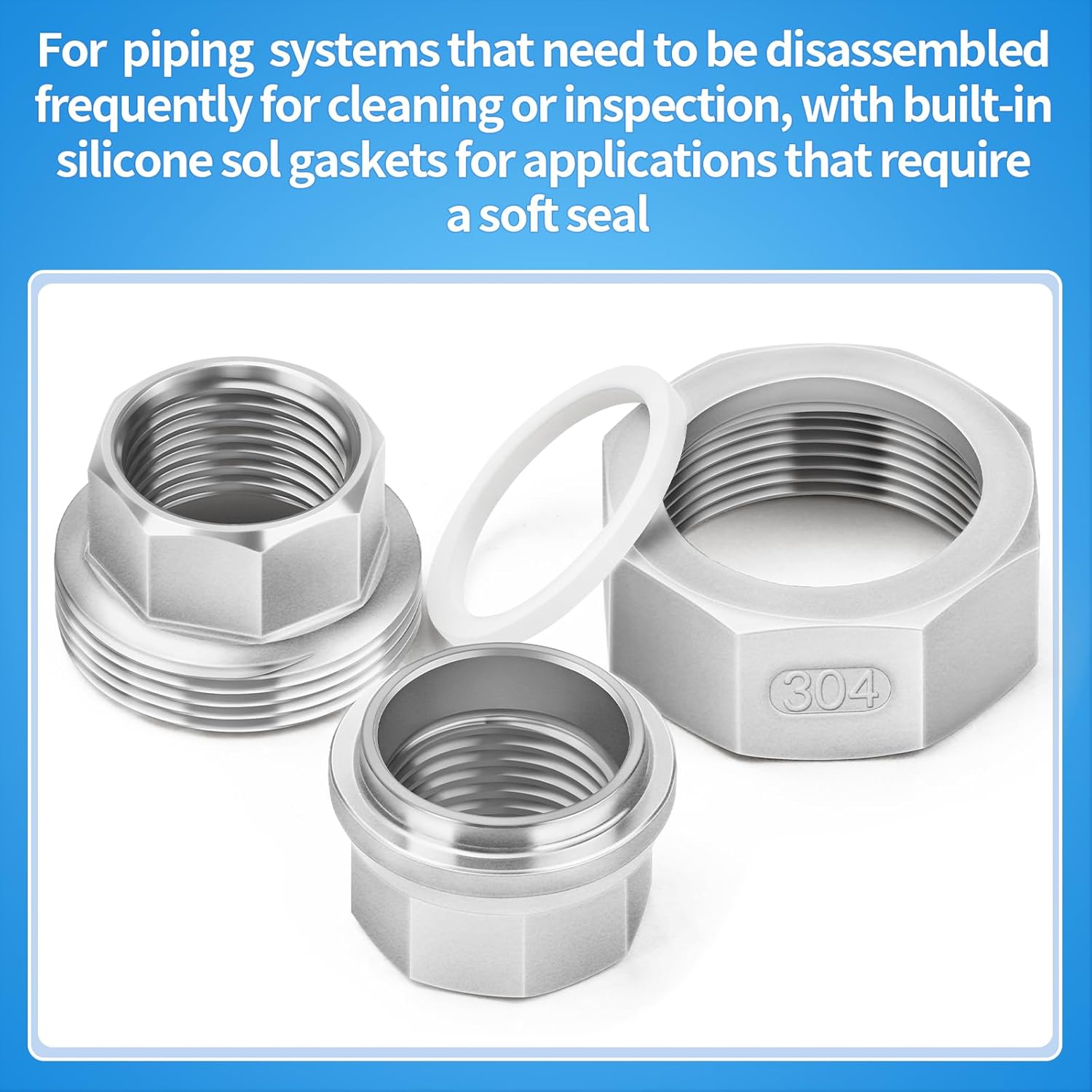 ChillWaves 304 Stainless Steel Cast Pipe Fitting, Union，1/4" NPT Female，Thread Adapter(2-PACK)