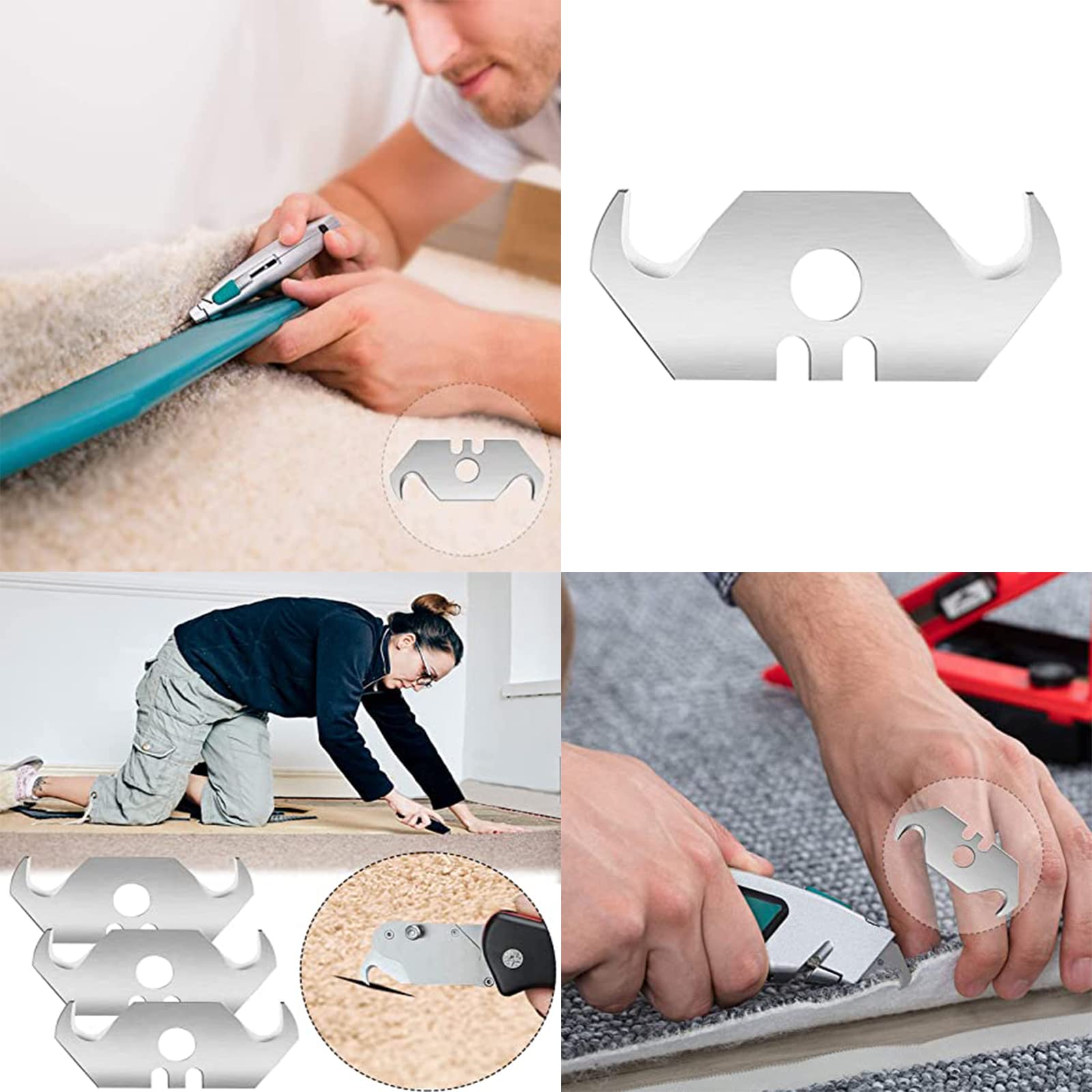 Haakmessenset met trapeziumlemmet, tapijtmes, hakmes, cuttermes, trapeziummessen, tapijtmes, professioneel, ideaal voor het snijden van pvc-vloerbedekkingen
