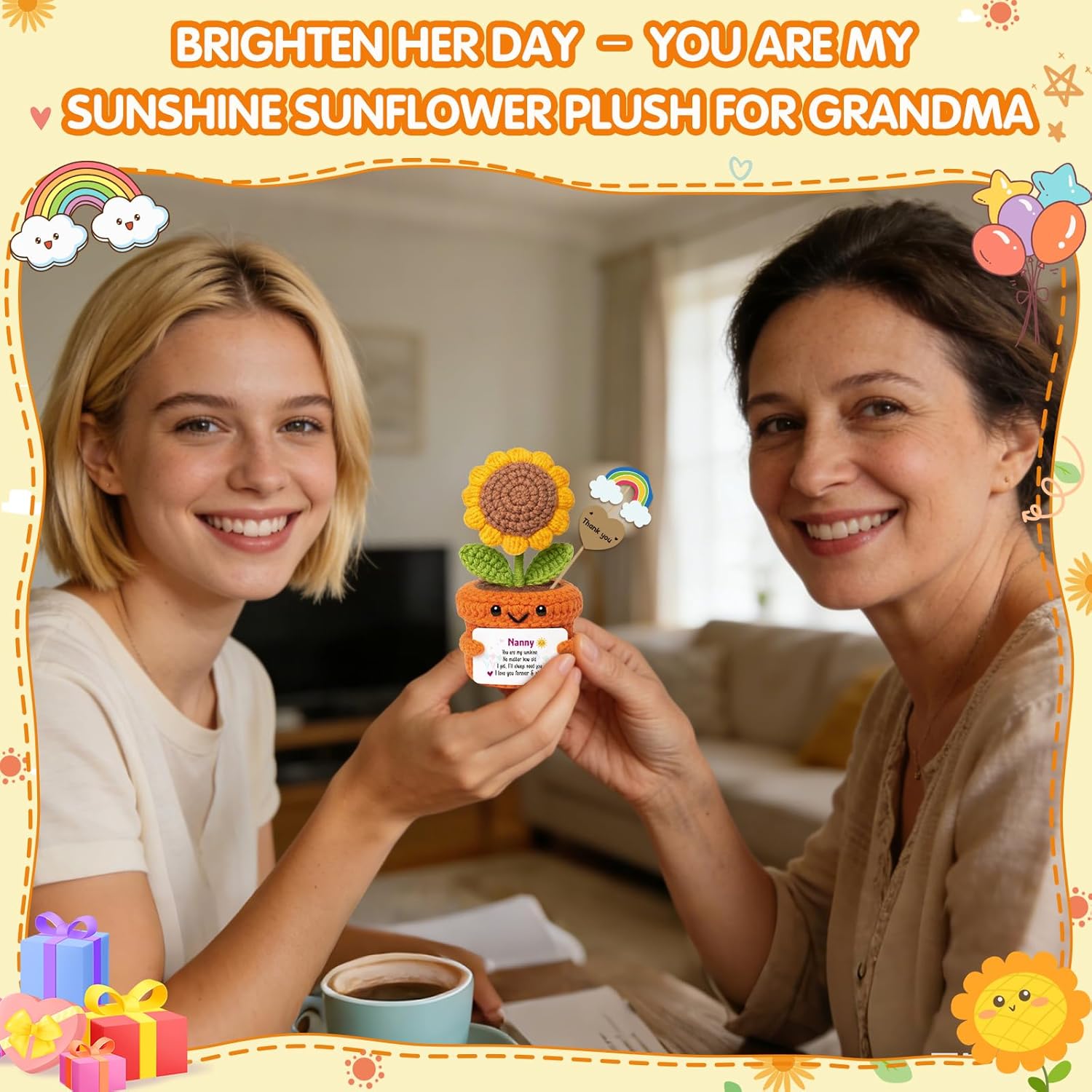 Christmas Nanny Gift - You are My Sunshine - Handmade Crochet Sunflower Plant Affirmation Plush Orange Decor, Heartfelt Keepsake Cute Desk Decor for Birthday, Mother’s Day, or Just Because - Image 6