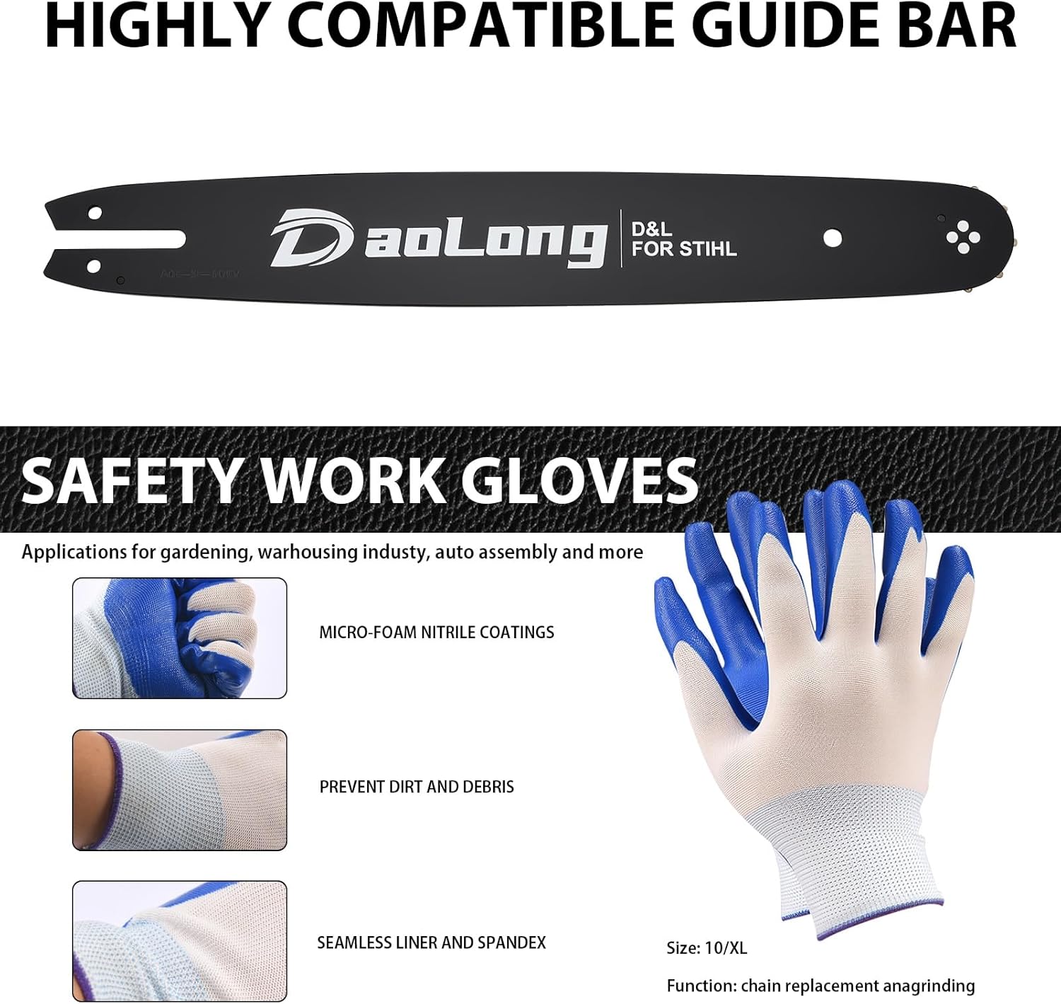 ‌16 Inch Chainsaw Bar & Chain Combo - 3/8"LP Pitch .043" Gauge 55 Drive Links Fits MS170/MS180c/Stihl MS170 Bar‌/16 Chainsaw Chain‌ - Complete Saw Chain Kit（3 Chains + 1 Bar + 1 File + 1 Gloves）