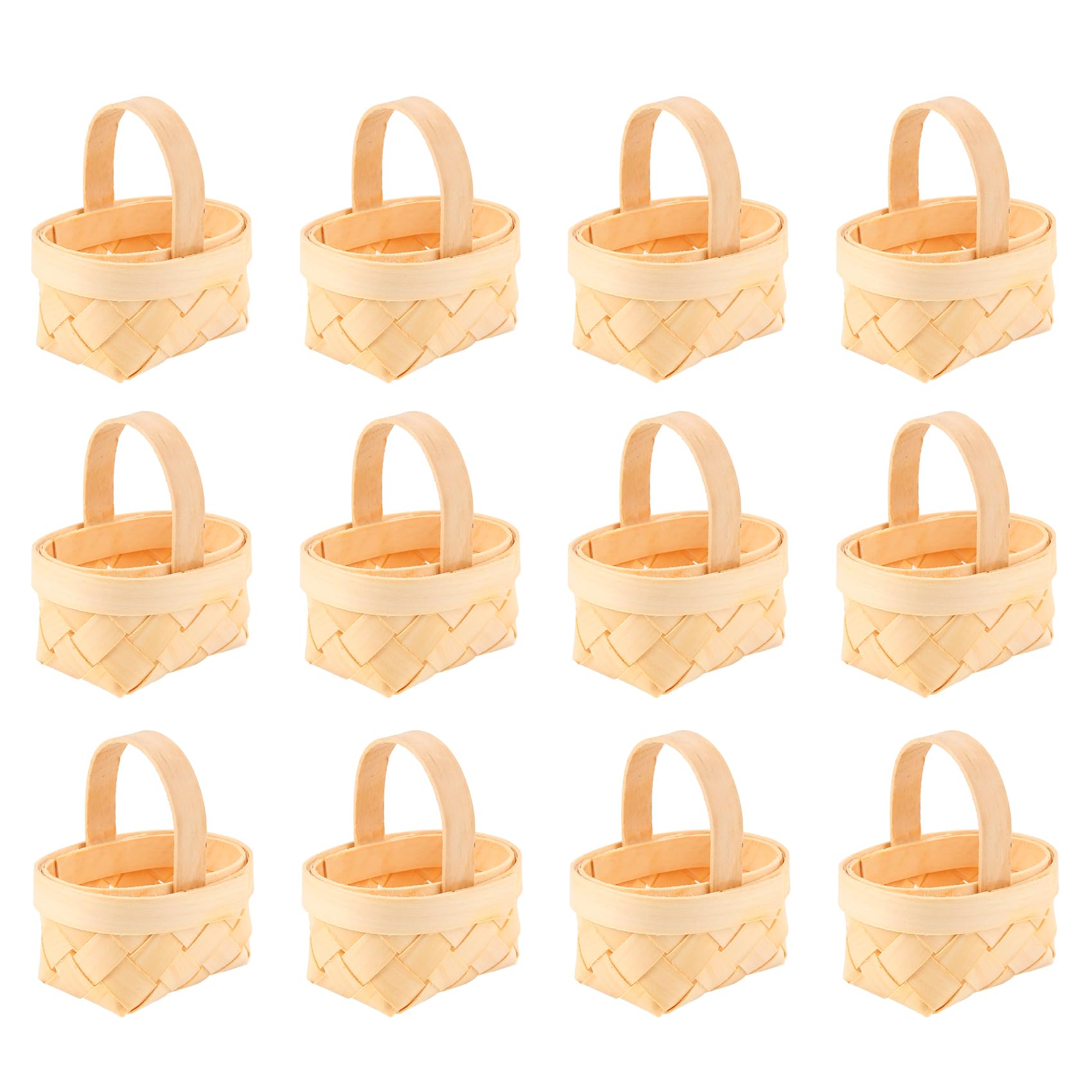 Elqater 12Pcs Wood Chip Mini Baskets Manual Woven Baskets Ornaments Candy Storage Box