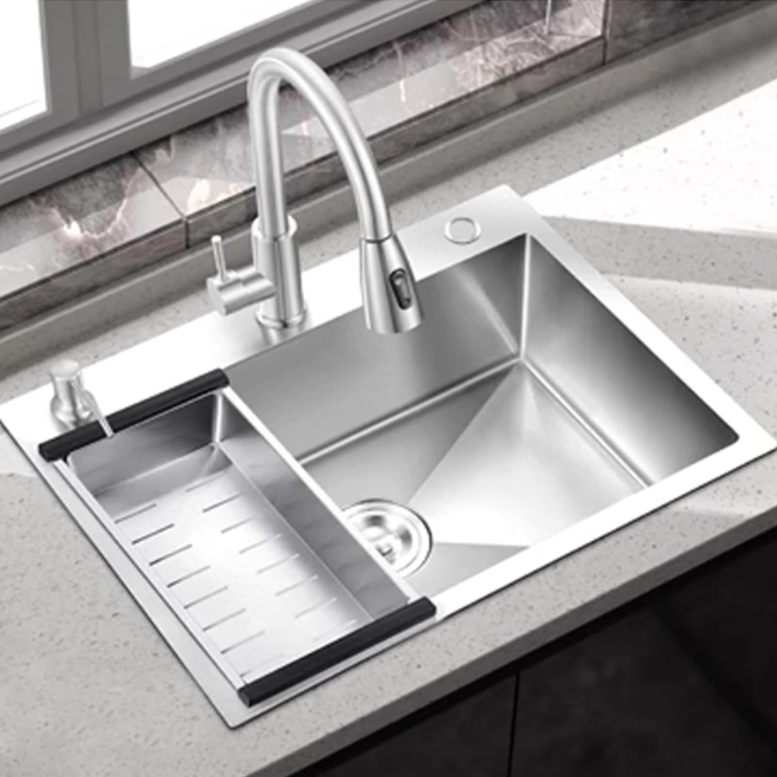 YADZISW Stainless Steel Kitchen Sink - 1 Bowl Undermount Workstation with Faucet Rectangular Design Large Capacity for Bar RV and Home Use