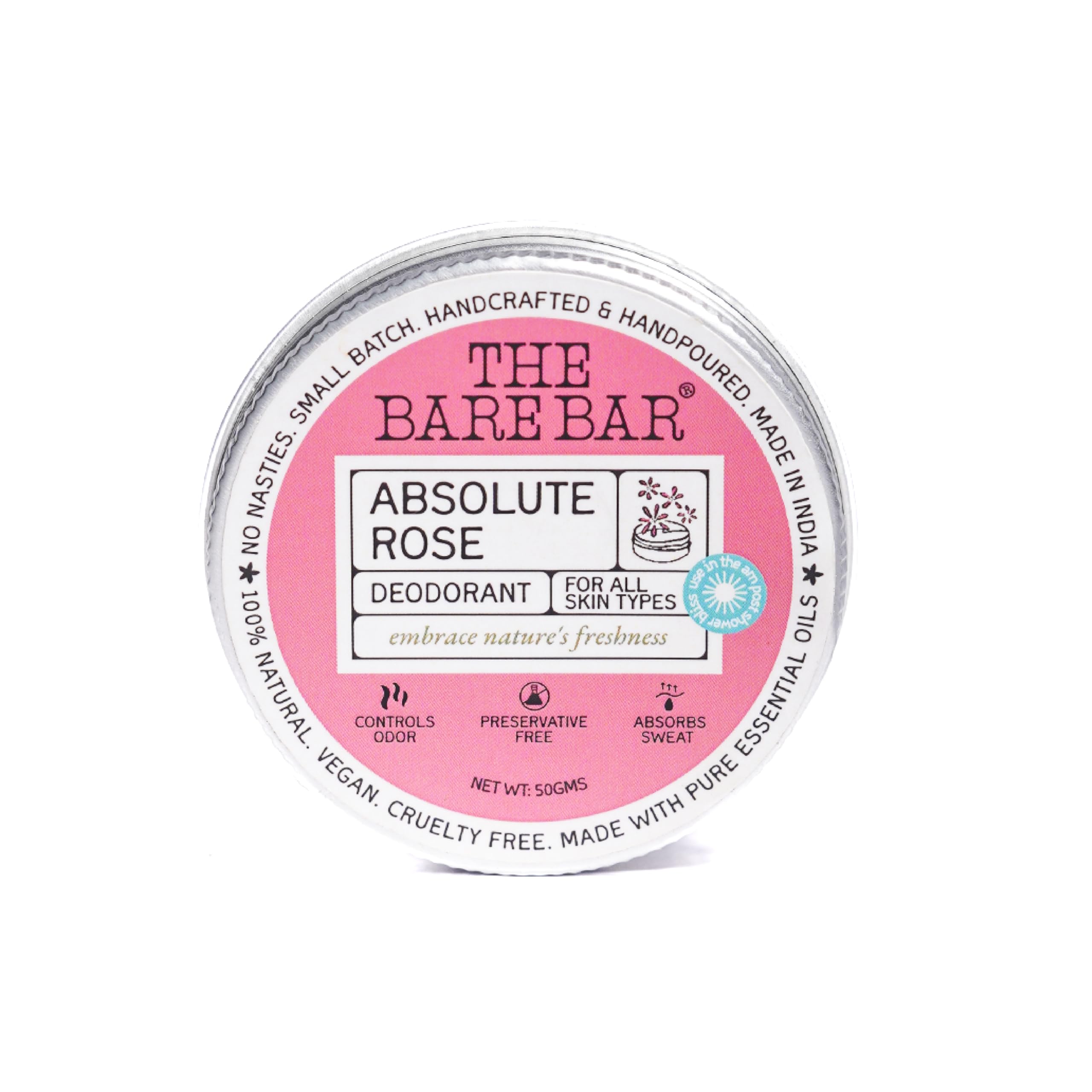 Absolute Rose Deodorant - 50 gm | Floral Fragrance| Odor & Sweat Control | Natural formula and Chemical free| Good for all skin types | Travel Mini Size Solid Deodorant for Men & Women