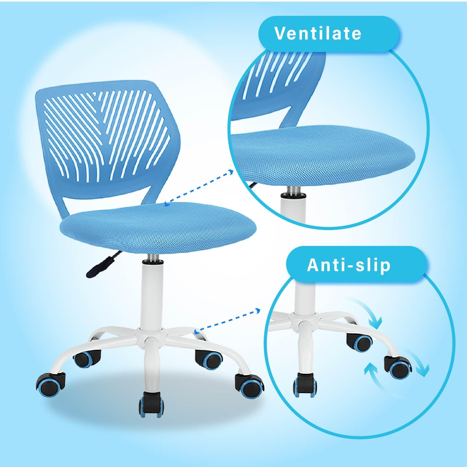 FurnitureR Chaise de Bureau Moderne, Siège d'ordinateur Design Réglable, Chaise de Travail Pivotante sans Accoudoir, Salle D'étude pour Enfants, Bureau à Domicile, Bleu