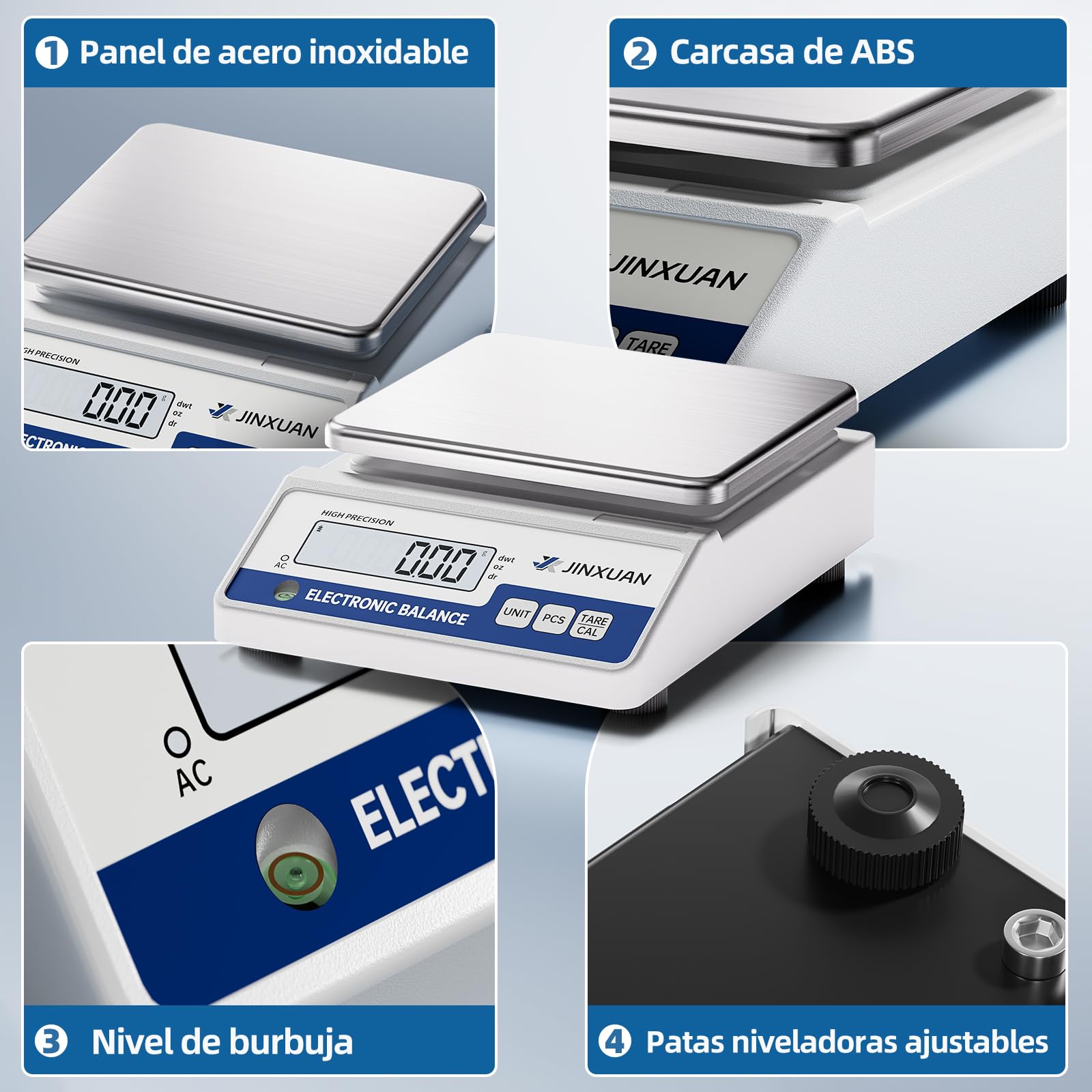 Báscula digital de laboratorio, 1000 g x 0,01 g, con una precisión de 0,01 gramos