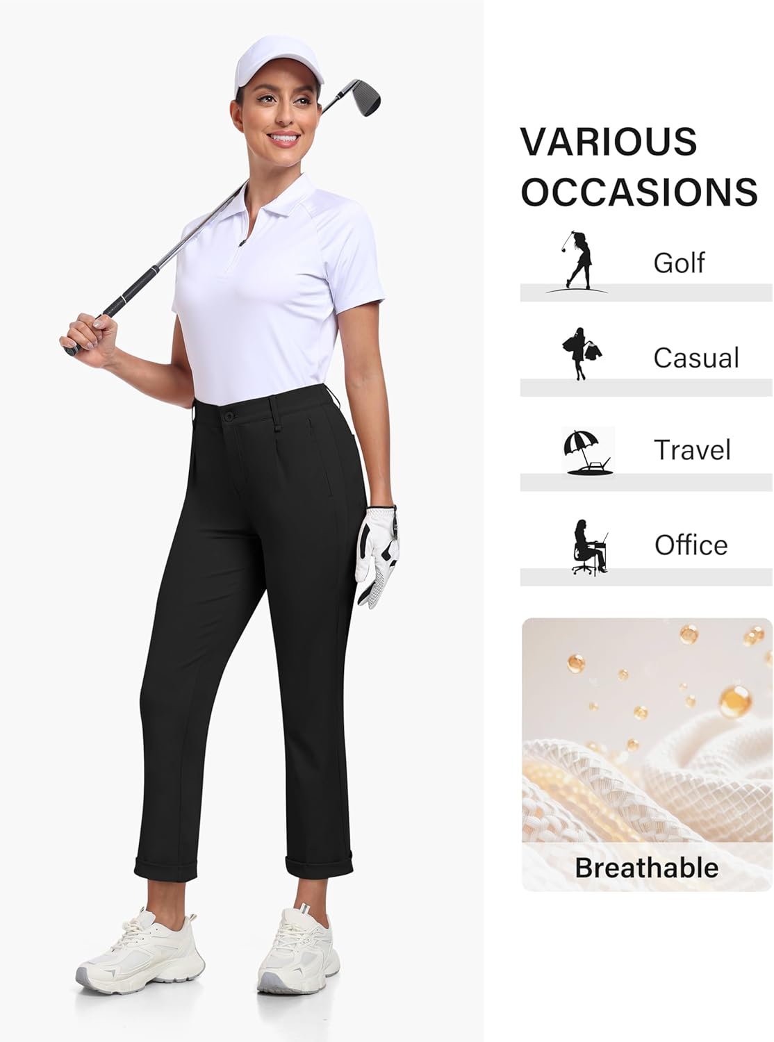 MoFiz Women's Golf Pants Stretch Work Ankle Pant Elastic Waist Business Dress Pant with Zipper Pockets for Casual Travel Wear - Image 3
