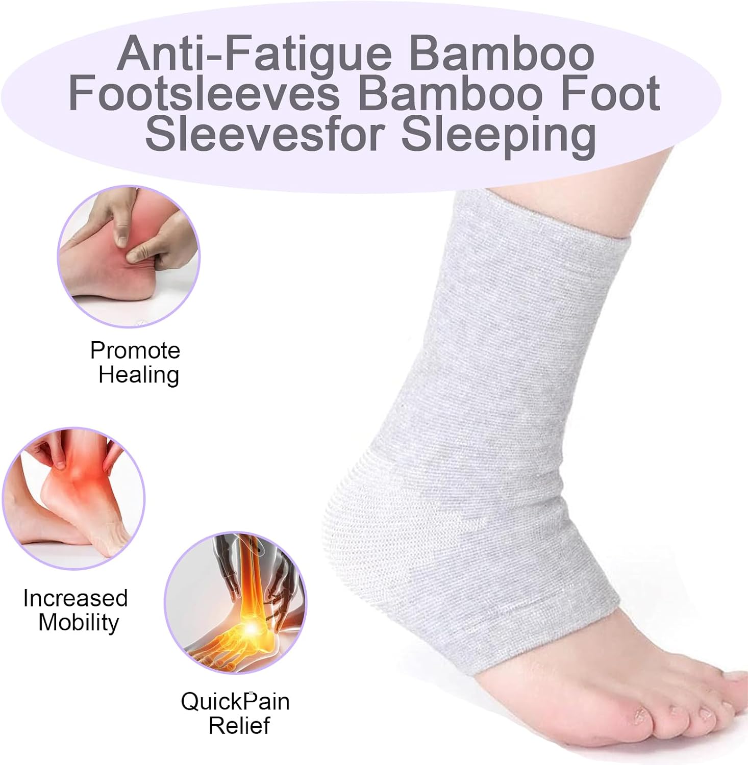 2 Pairs of Compress Bamboo Foot Sleeves,Keep Warm Bamboo Ankle Socks Foot Sleeves, Suitable for Cold Protection Against Swelling and Sprains (Gray,One Size Fits All)