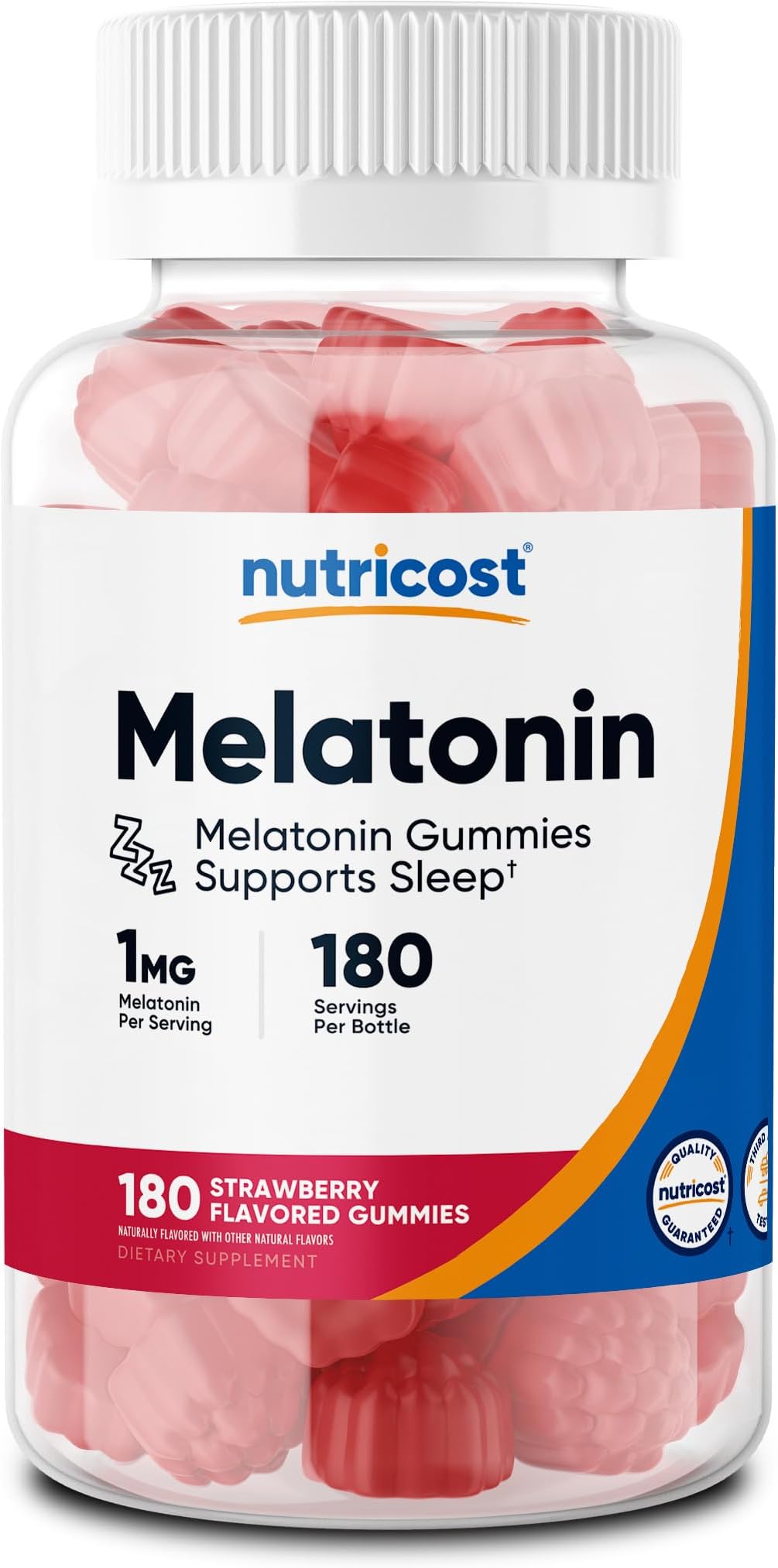Nutricost Melatonin 1mg, 180 Gummies, Strawberry Flavored - Gluten Free, Non-GMO, No Corn Syrup