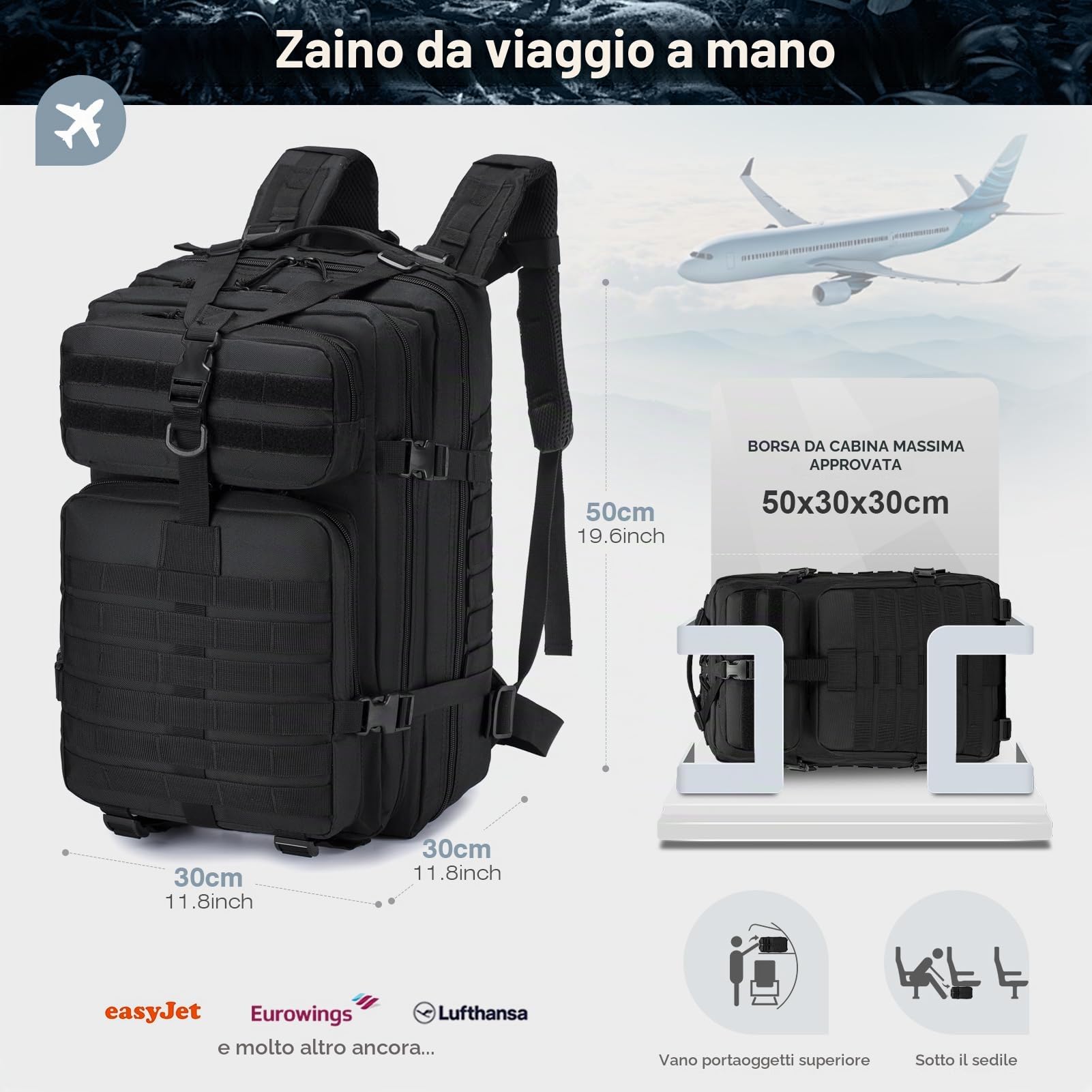 SPAHER 50L Zaino Militare Tattico Molle Assalto Viaggio per Donna Uomo Zaino da Trekking 800D Oxford per Escursionismo Alpinismo Sport Campeggio Survival