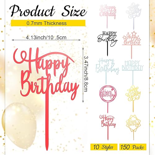 Miniatura 2 de 150 decoraciones acrílicas para tartas de cumpleaños, decoración de pastel de cumpleaños, decoración de pastel de doble cara para niños o adultos,