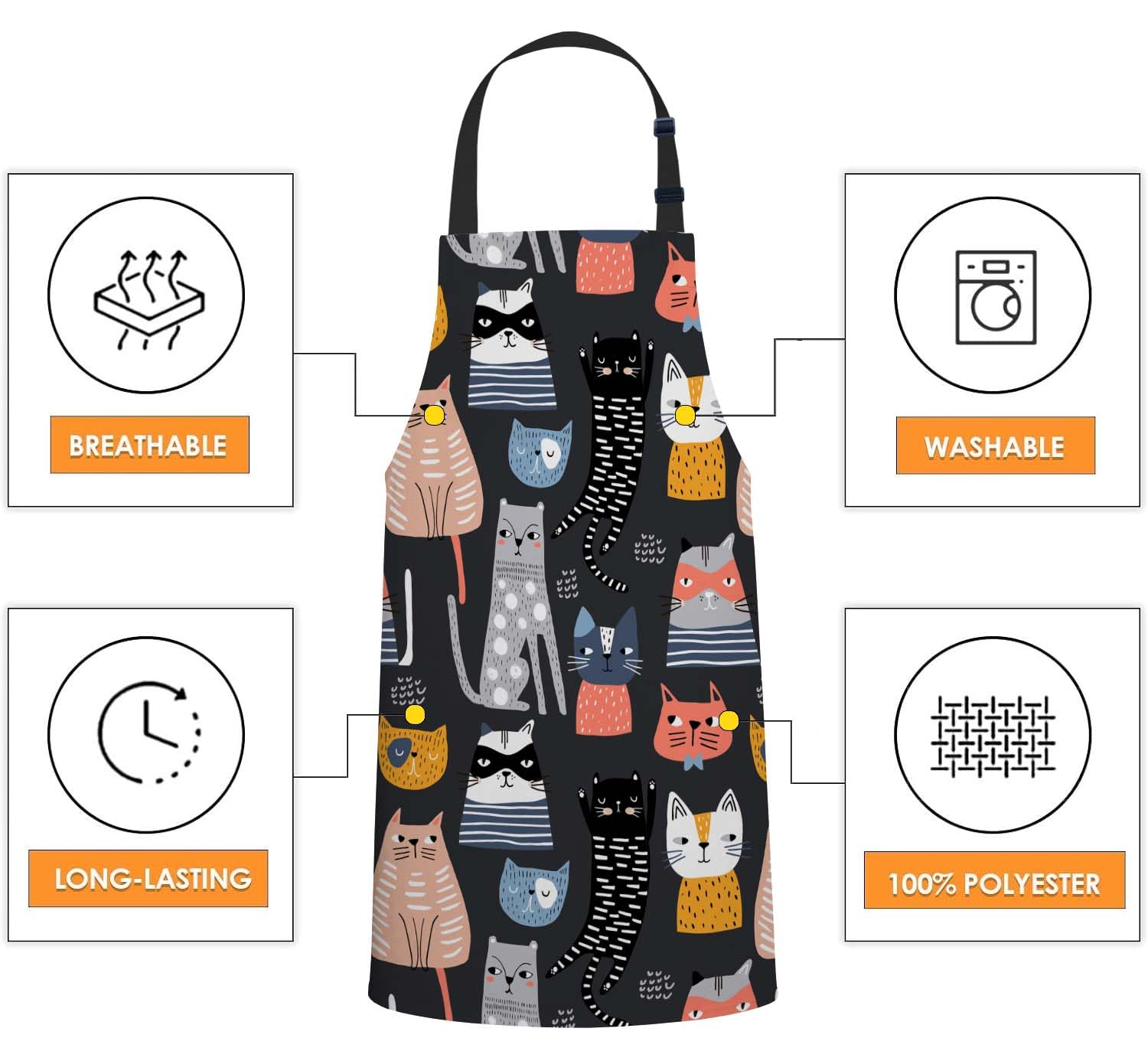 Smooffly Cute Kittens Apron Unisex Adjustable Bib Apron, Cooking Kitchen Chef Apron - Image 4