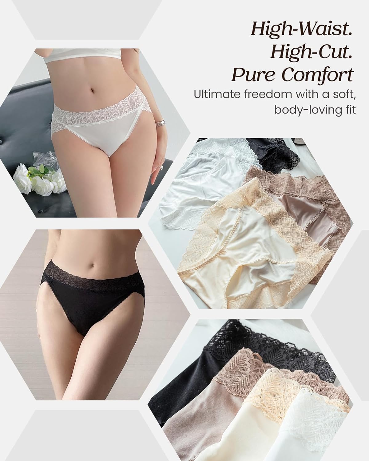 100% Mulberry Silk Underwear, High Rise Bikini Silk Panties, Sexy Lace Briefs for Women - Image 7