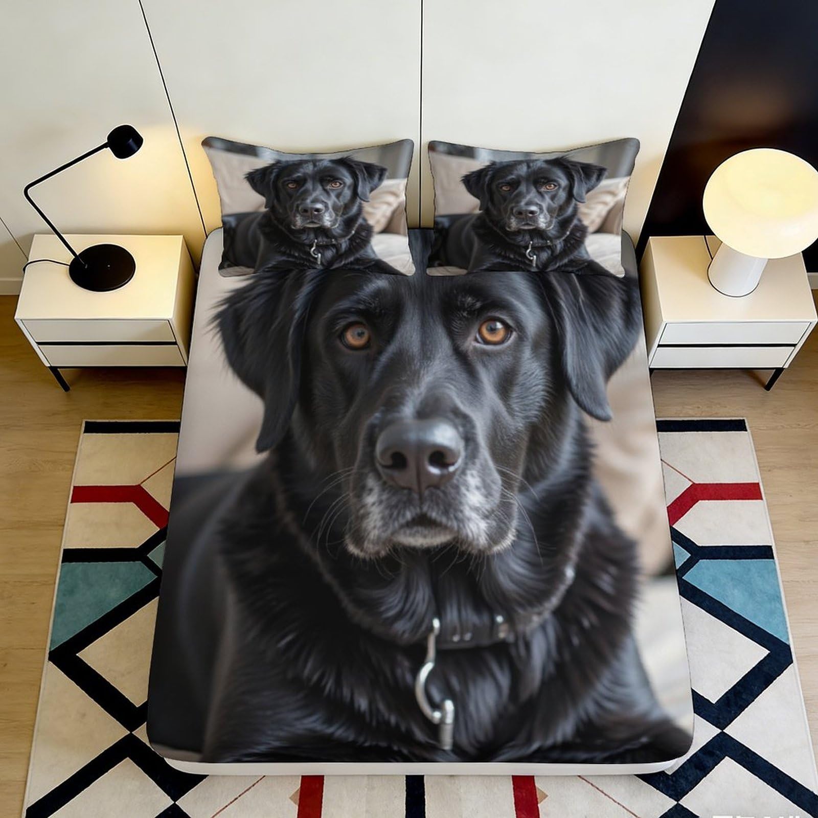3D Printed Black Labrador Fitted Sheet Microfiber Soft Breathable Dog Portrait Bed Cover for Bedroom Guest Room Decor 160x200x25cm