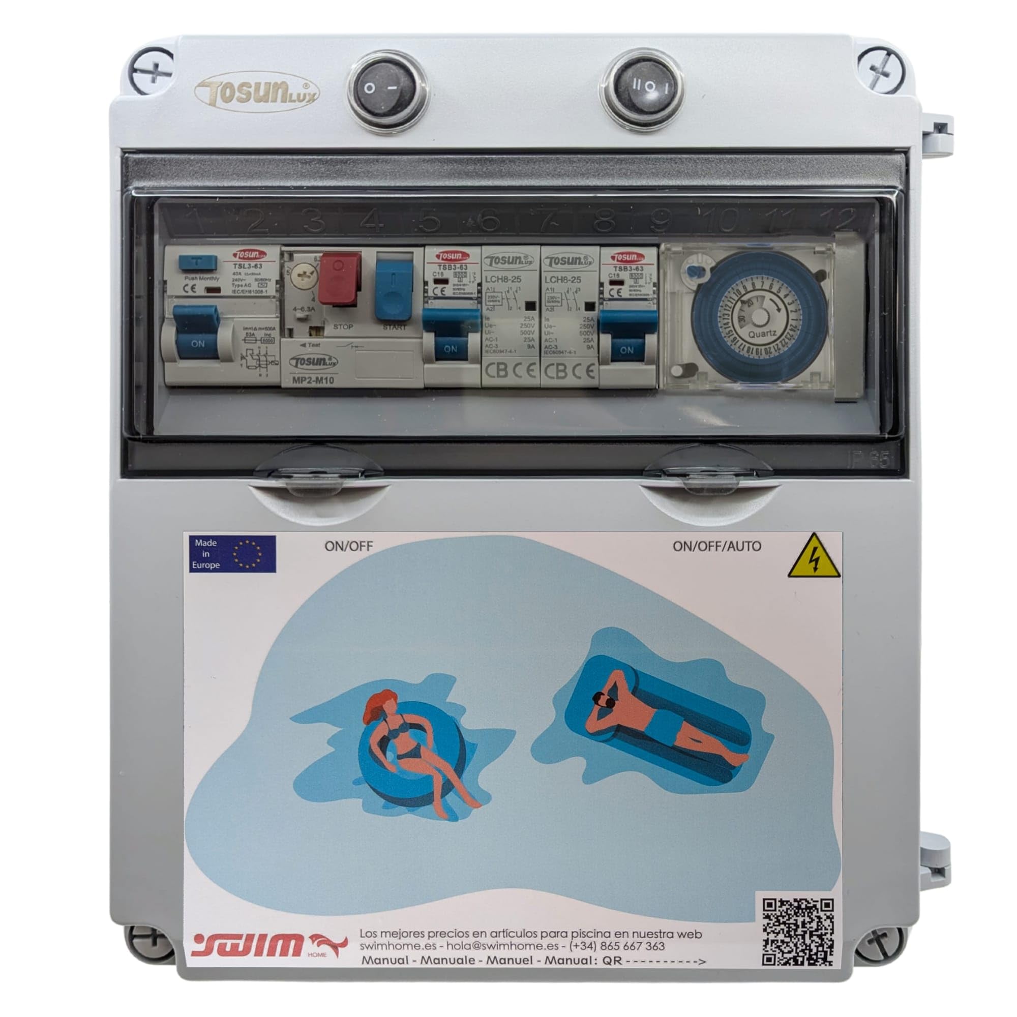 SWIMHOME Cuadro eléctrico para Piscina Equipado con contactor a Motor y Apto para clorador (Bomba hasta 0,5CV (2.5-4A) -)
