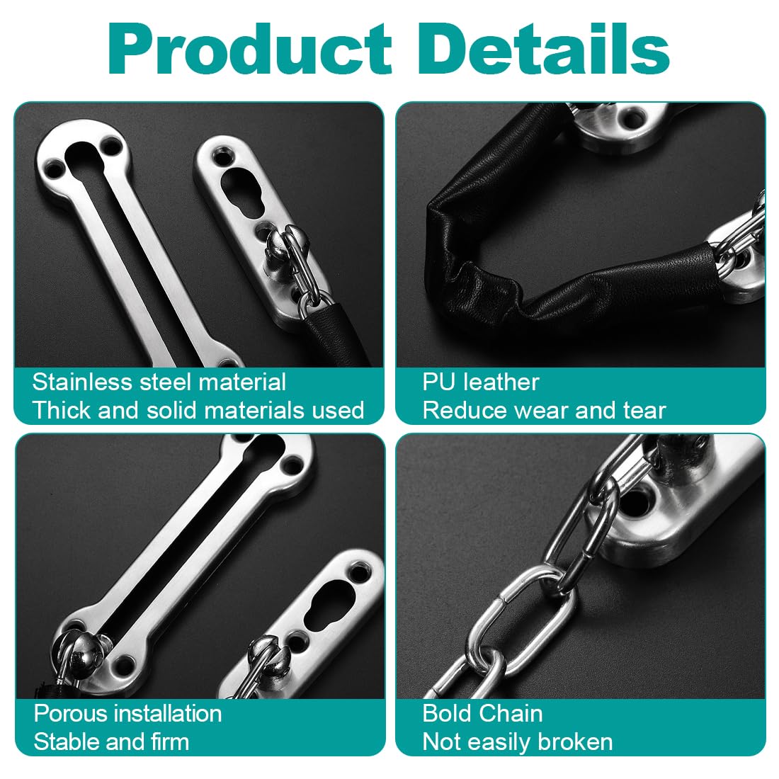 Blocco Catena Sicurezza Porte SYNYEY - Acciaio Inox 304, 2 Chiavi, 26 Cm, Argento - Foto 4