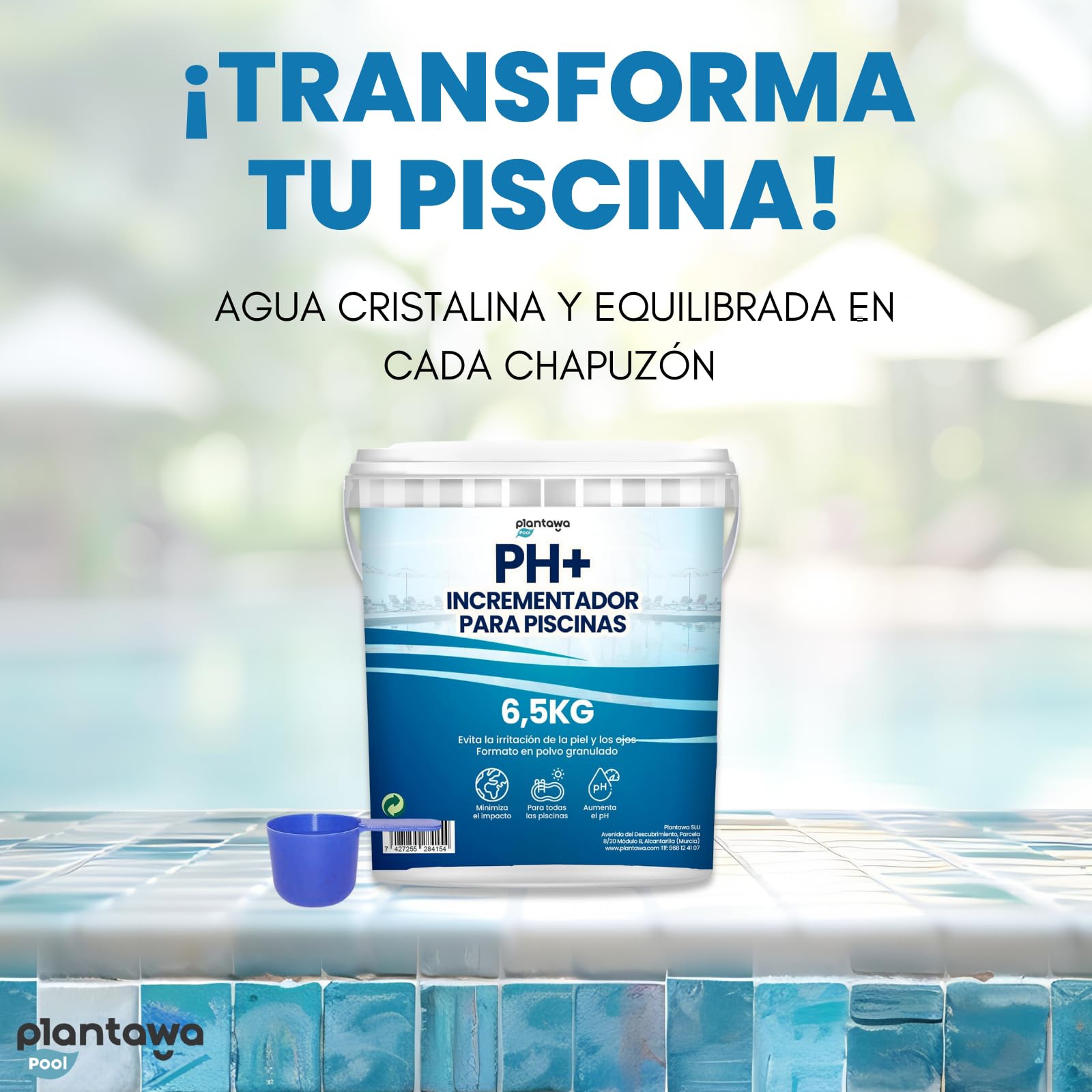 PLANTAWA Incrementador pH Piscina Plus 6,5KG | Elevador pH+ para Piscinas y Spas en Formato Polvo, Aumenta el pH del Agua, Mantenimiento Fácil, Efectivo y Duradero.