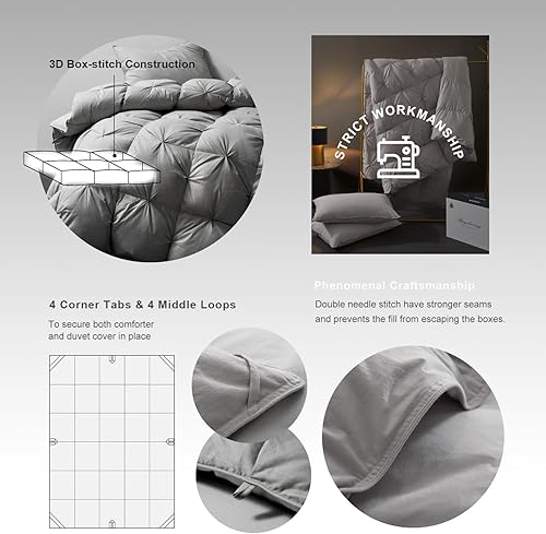 Miniatura 6 de Royoliving Edredón plisado tamaño California King  Relleno de edredón cálido medio para todas las estaciones, edredón de cama ligero ultrasuave con