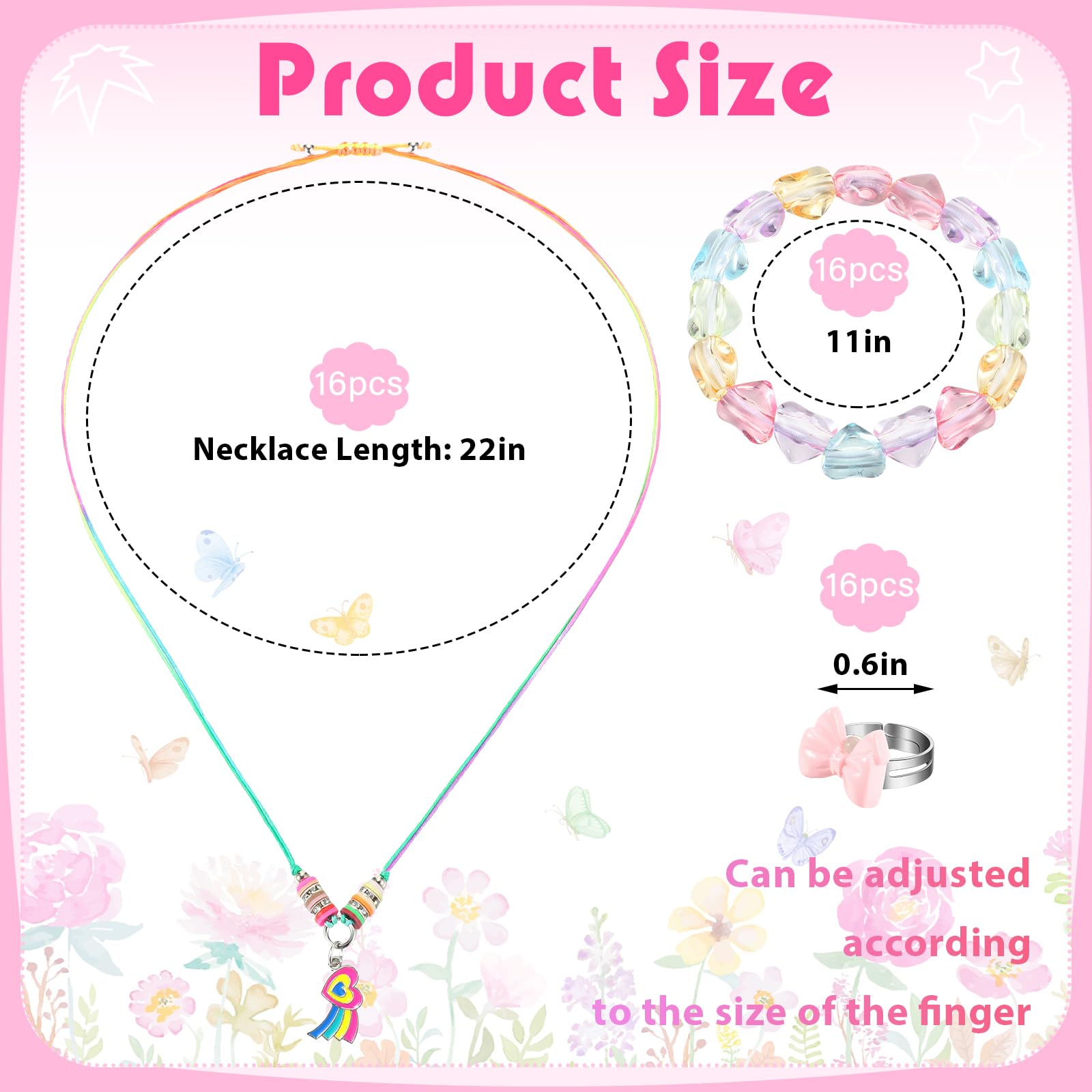 48 Pieces Girls Jewelry Set Adjustable Bracelets Necklaces and Rings Set Pretend Dress up Play Jewelry Birthday Party Favors Gifts for Little Girls Kids Toddler Child (Fresh Style)