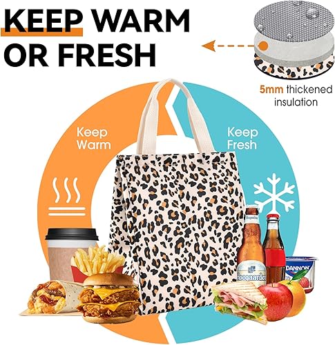 Miniatura 5 de HOMESPON Lonchera reutilizable con aislamiento, tela de lona con papel de aluminio, bolsa de almuerzo para mujeres, hombres, oficina (estampado de