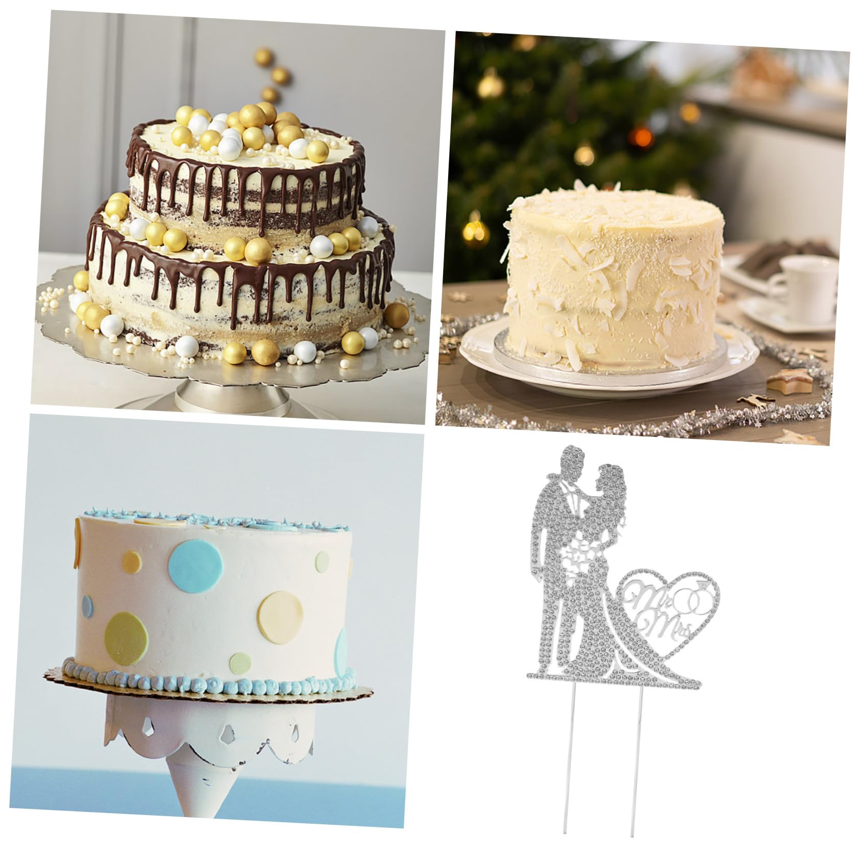 VICASKY 5 Stück Mr Mrs Cake Pick Hochzeitstorte Deko Silber Hochzeitskuchendeko Brautpaar Tortentopper für Hochzeitsfeier Dessert Party
