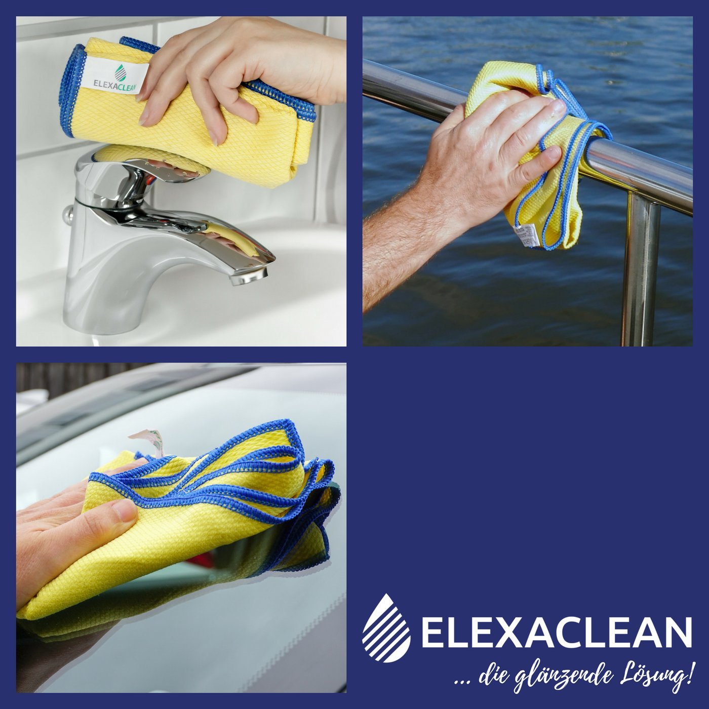 ELEXACLEAN Fenstertuch streifenfrei, Premium Mikrofaser Scheibentuch (12 Stück, 60x40 cm, gelb), Glas Putztücher Autotuch für Innen & Außen