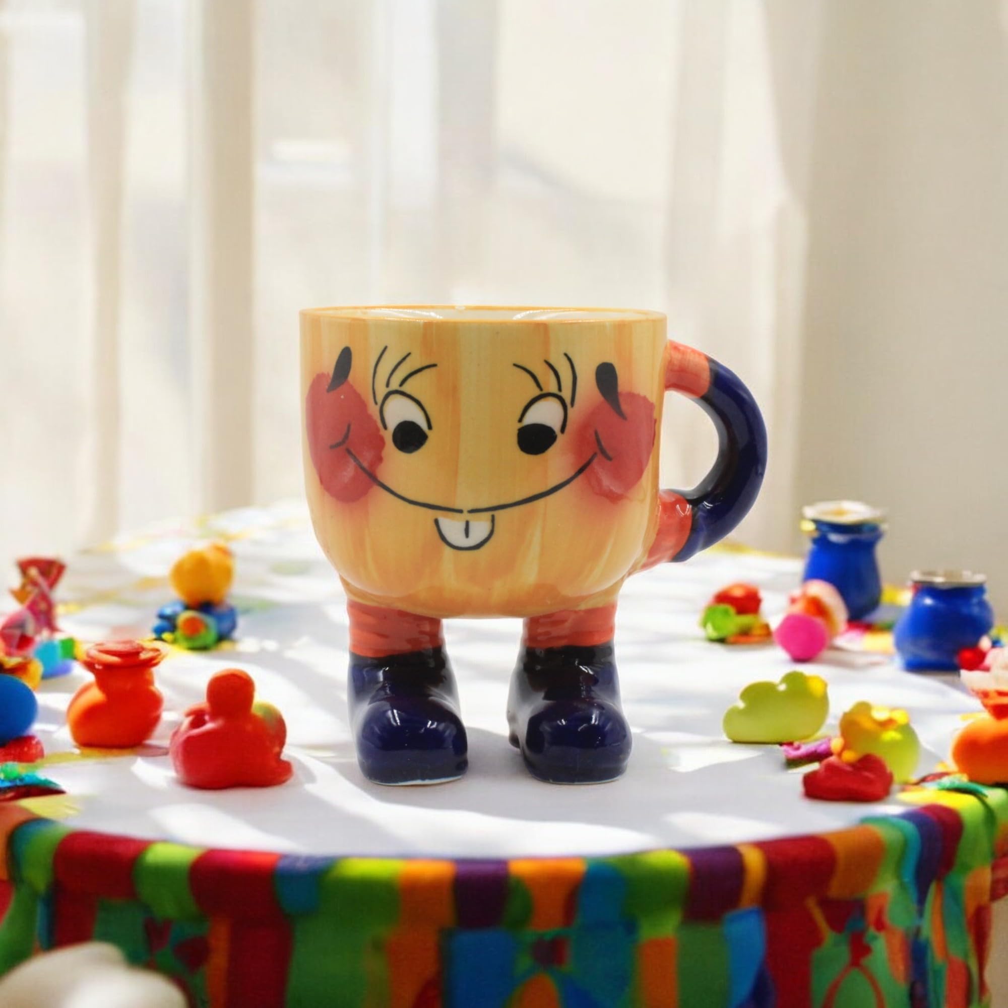 Fun Cartoon Mug for Kids – 300ml Yellow Ceramic Cup with Boots | Cheerful Design for Gifting, Playtime & Everyday Use | Microwave & Dishwasher Safe