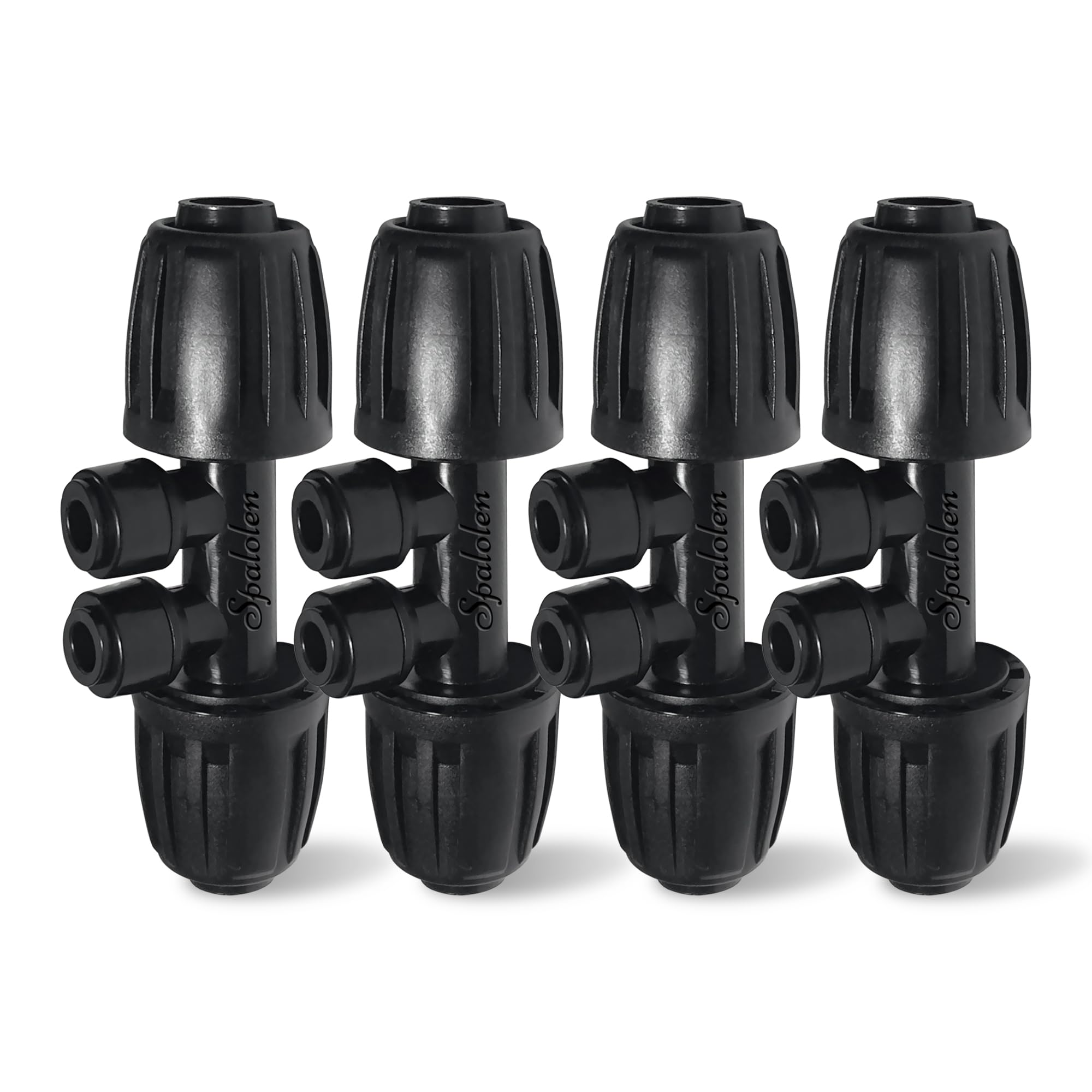 4 Pack 1/2'' to 1/4'' Drip Irrigation Fittings, Push-to-Connect 4 Way Drip Irrigation Part Barbed Tee Connectors, Anti-Leak Locked Splitter Fitting for 1/2" Irrigation Tubing (0.6''-0.67''OD)
