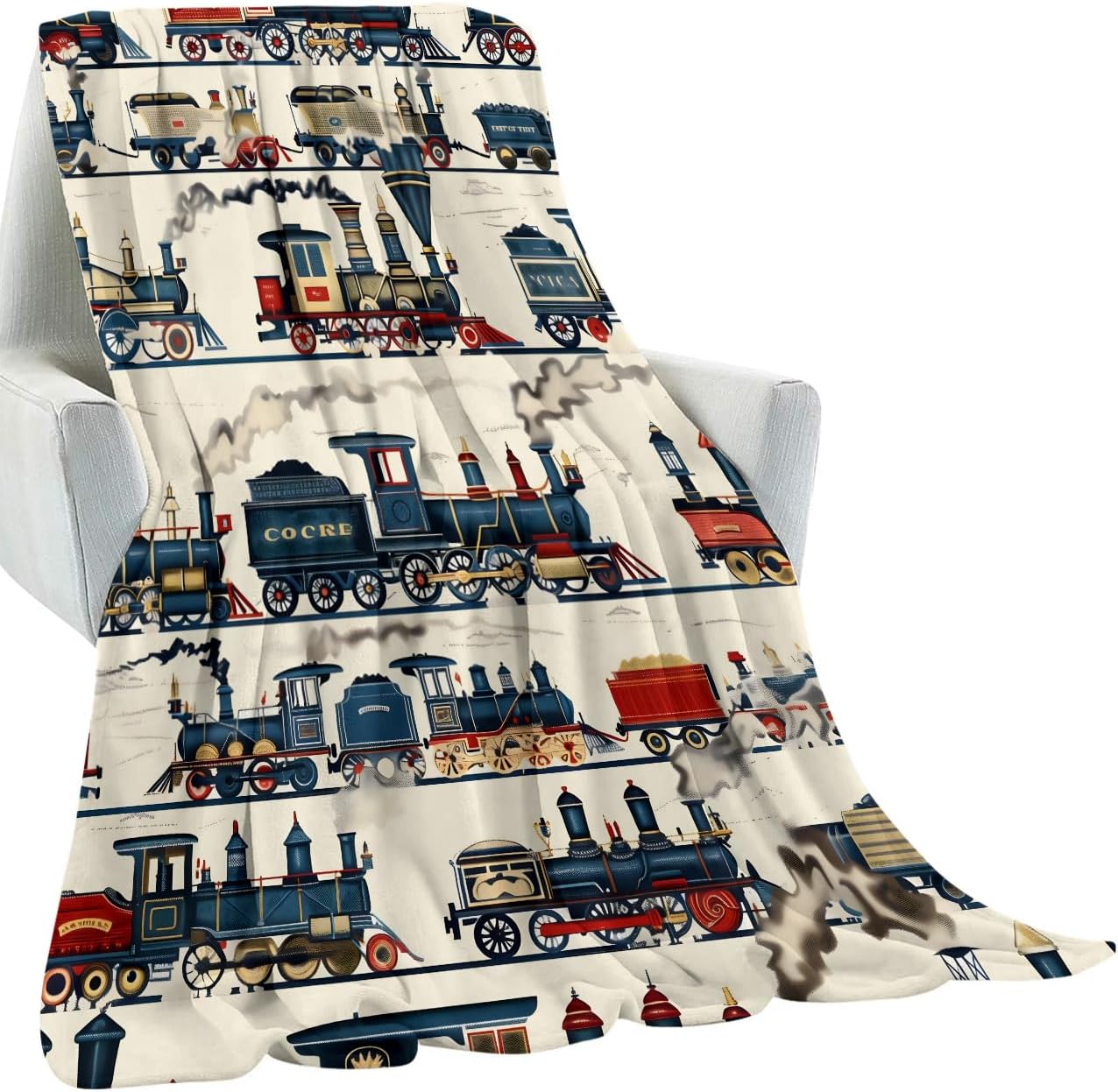 Vintage Steam Train Blanket Gifts for Kids Women Adult Girls,Nostalgic Locomotive Art Retro Throw Blankets,Soft Comfy Lightweight for Home Couch Bed Sofa Modern Decor 60x80in