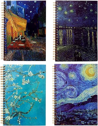 Miniatura 8 de Paquete de 4 cuadernos y diarios en espiral A5, 6.3 x 8.6 pulgadas, encuadernación de doble alambre, 160 páginas, pinturas de fama mundial, para