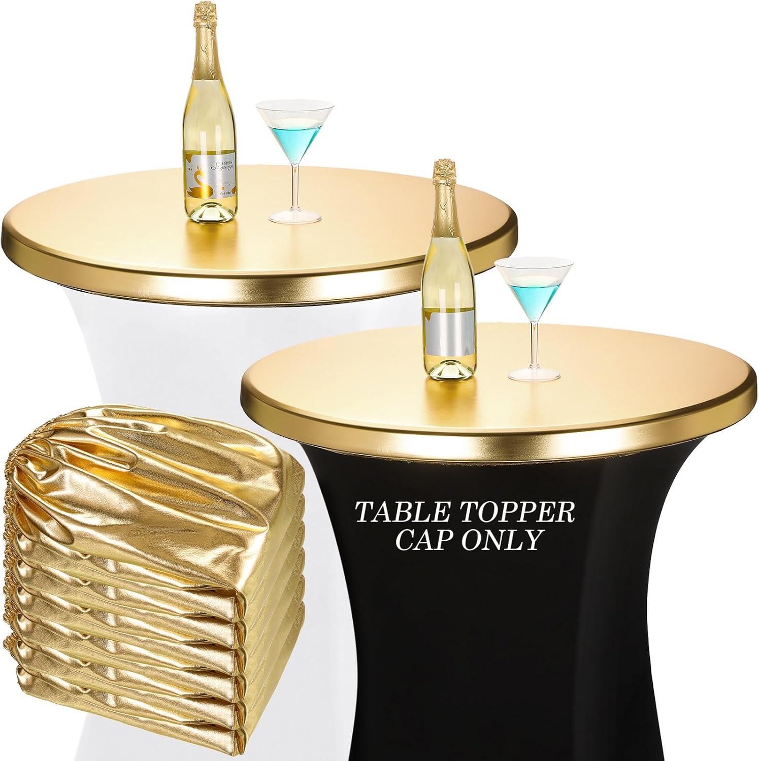 Breling Table Topper Cap for Round Cocktail Tables, Metallic Glitter Tablecloth Cover Spandex Topper Cap for Wedding Party Banquet Restaurant Bar(32 Inch,6 Pcs)