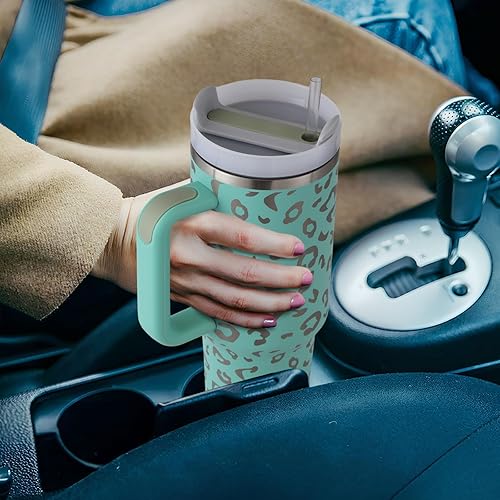 Miniatura 7 de Vaso, vaso de 40 onzas con asa y pajita, vaso de acero inoxidable con tapa y tapa para pajilla, taza de viaje aislada al vacío de doble pared, vaso