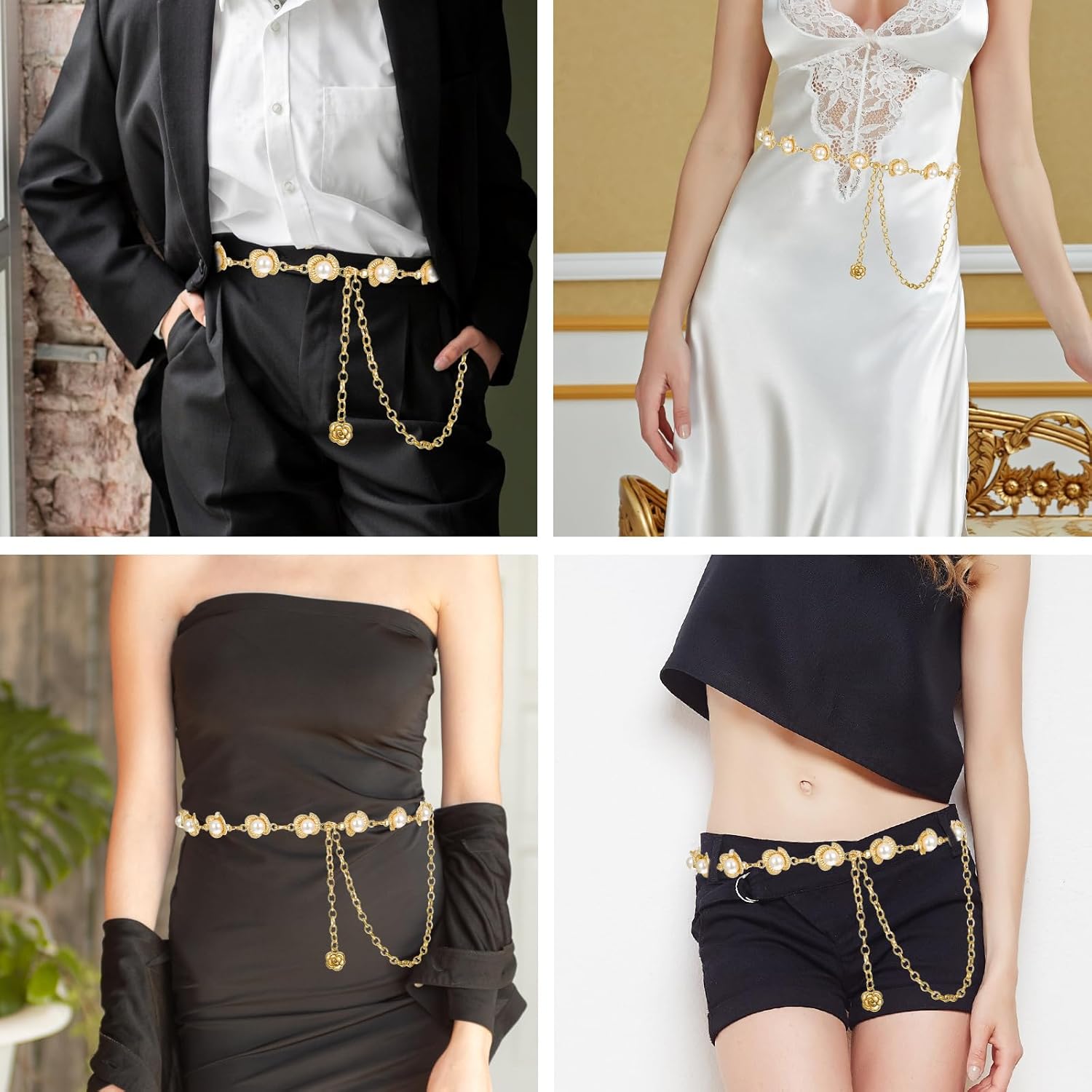 TIESOME Flower Pearl Waist Chain Belt for Women, Gold Silver Chain Belts for Dresses Jeans Jewelry Decorative Accessory Gift - Image 5