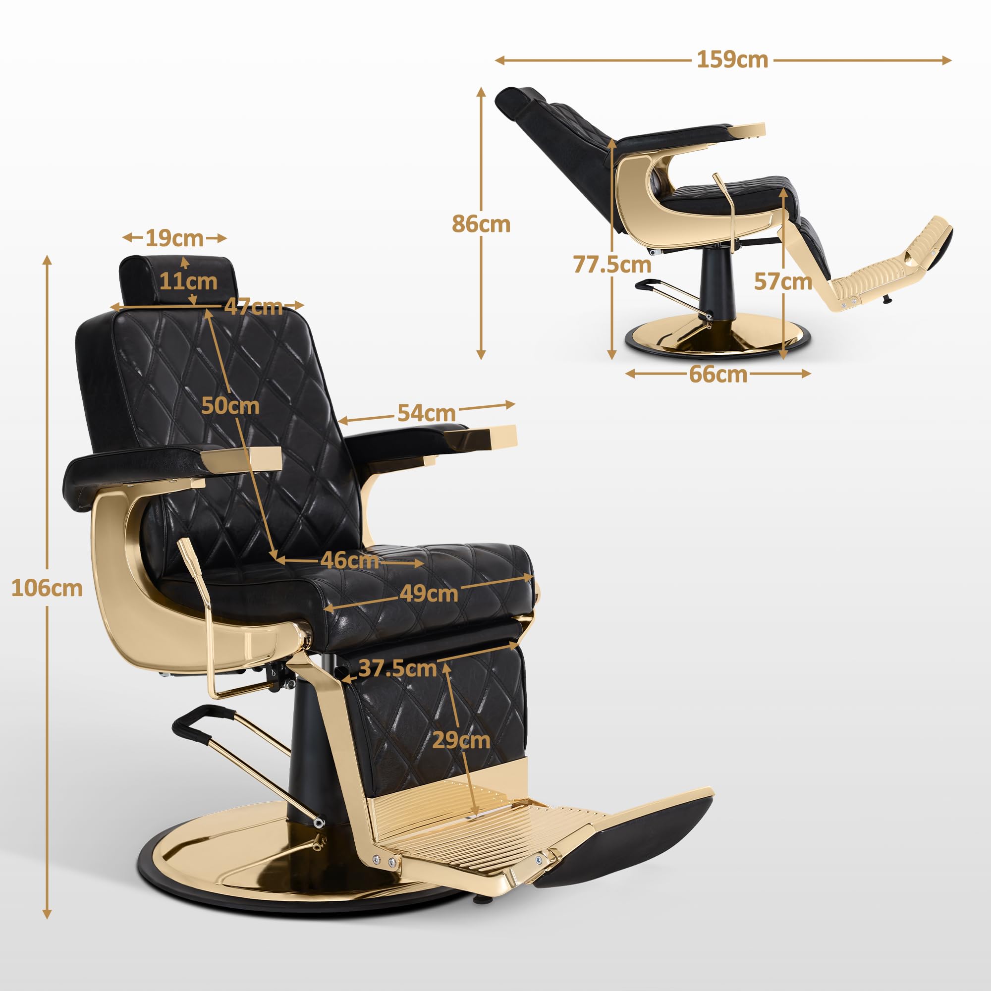 Barberpub Friseurstuhl mit Kopfstütze Kippbar, Friseureinrichtung mit Hydraulikpumpe 360° Drehbar, Bedienungsstuhl Höhenverstellbar, Barber Stuhl Friseurstühle Kunstleder, 9671 (Gold-Schwarz)