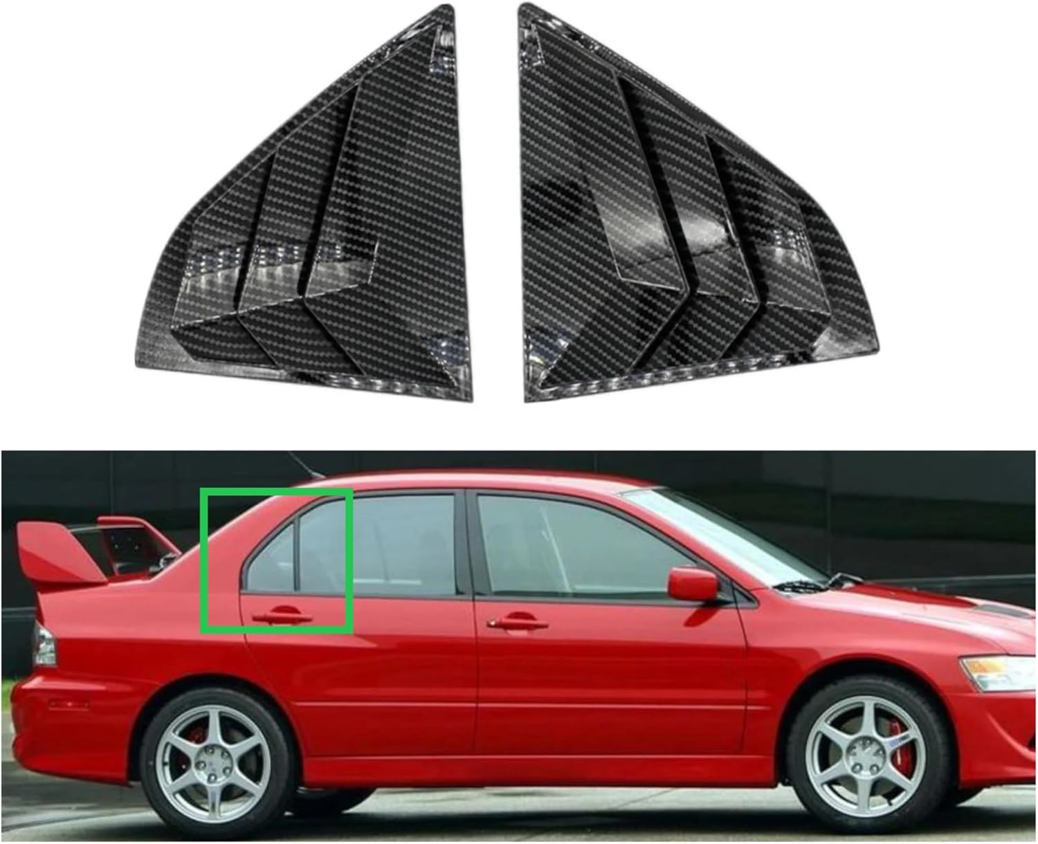 Compatible with Mitsubishi Lancer Rear Window Side Vent Shutter Louver Cover Trim 2007-2015 Carbon Fiber Car Accessories