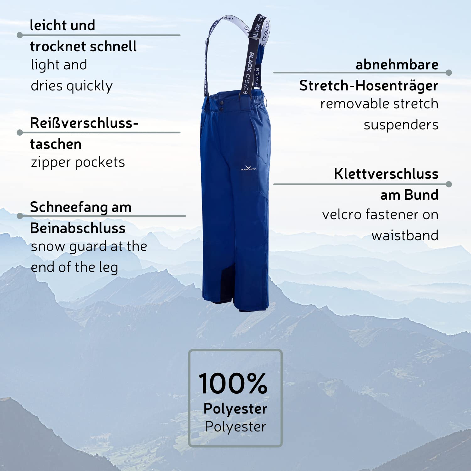Black Crevice Pantalon de Ski pour Enfant - Pantalon de Ski - Léger - Mixte Enfant