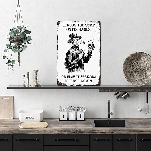 Miniatura 5 de Divertido letrero gótico para baño, decoración de pared de baño, con texto en inglés "Wash Your Hands", 8 x 12 pulgadas (267)