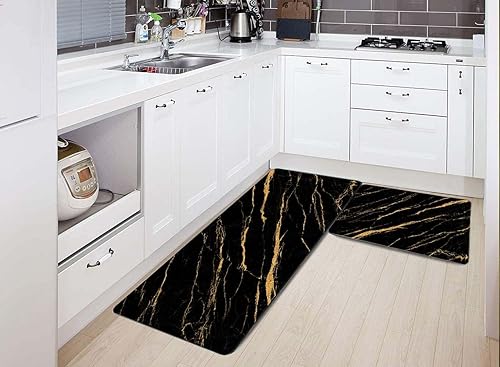 Vista 107 de TOMWISH - Tapetes de cocina para piso, color turquesa, gris, abstracto, pintura artística, 17 x 48 + 17 x 24 pulgadas, juego de alfombras de cocina