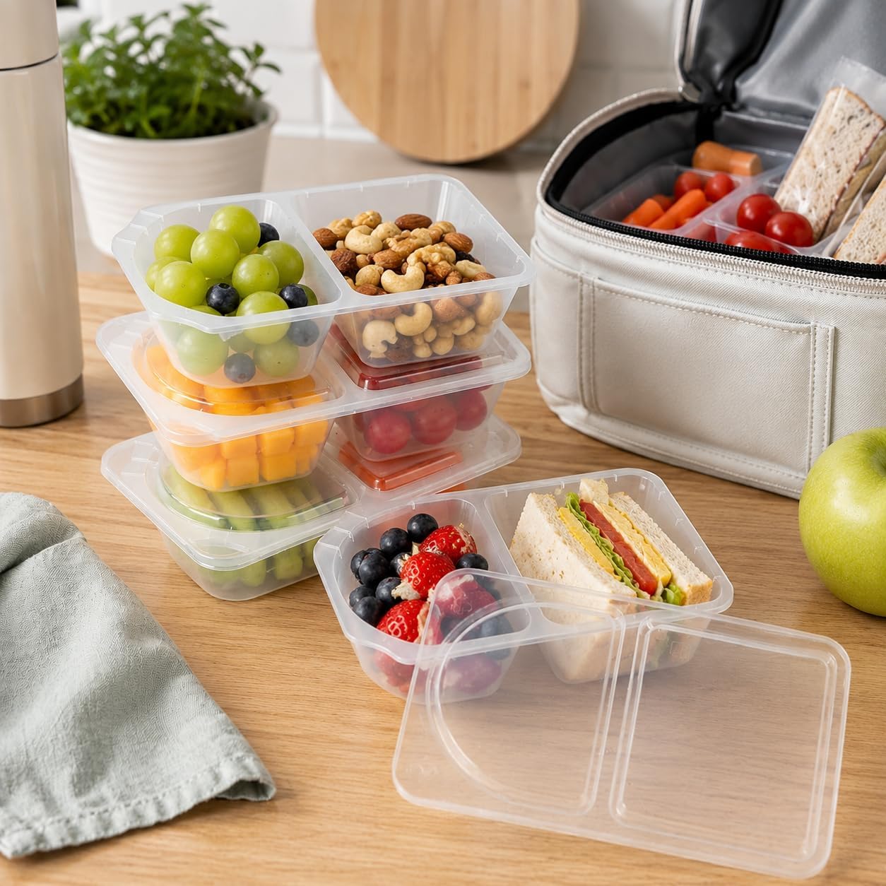 10 OZ (300ml) Snack Containers with Lids,20-Pack Reusable Double Compartment Meal Prep Containers,Sauce Food Container Portion Control Containers for Travel,Picnic,Party
