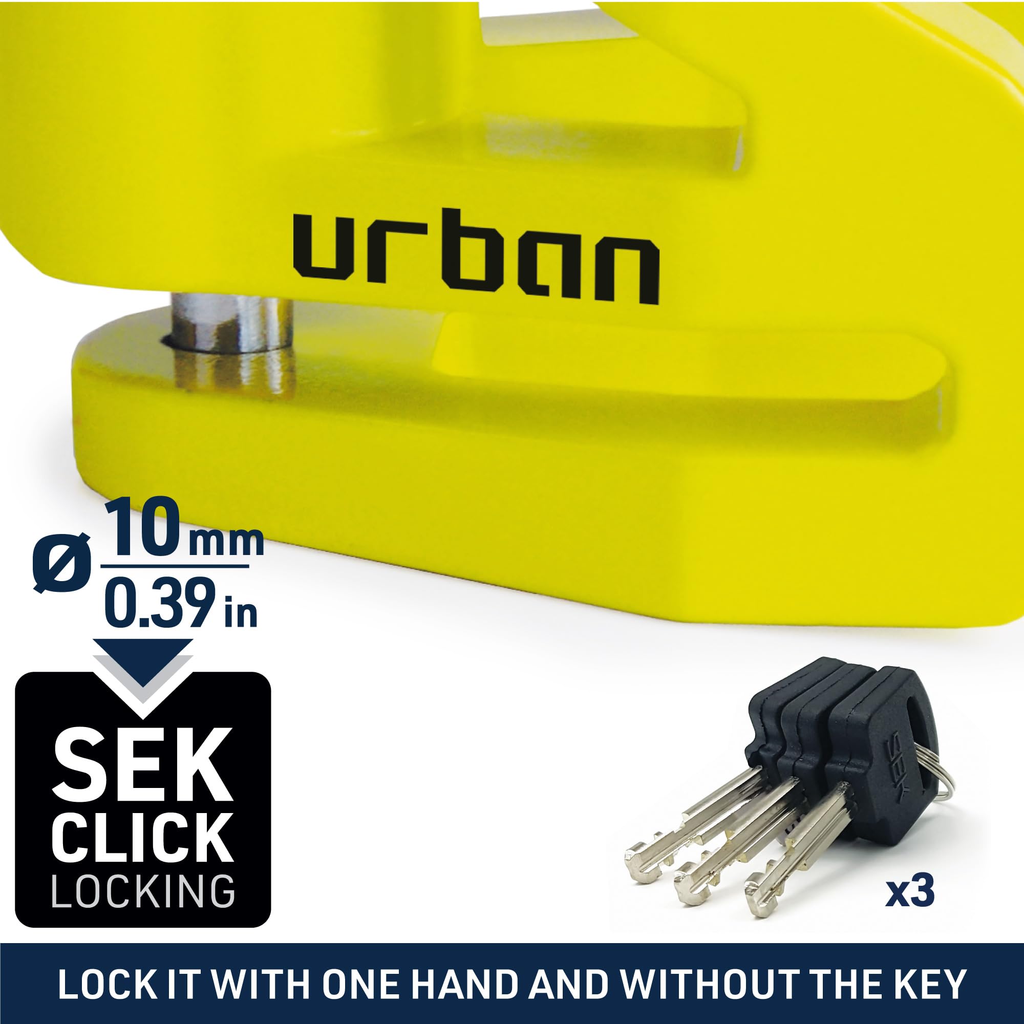 URBAN UR206Y Kłódka Blokada Tarczy Motocyklowej Motocykl Skuter Rower, Zamek Lekka Konstrukcja Wyprodukowana w Europie, Żółty, 6 mm