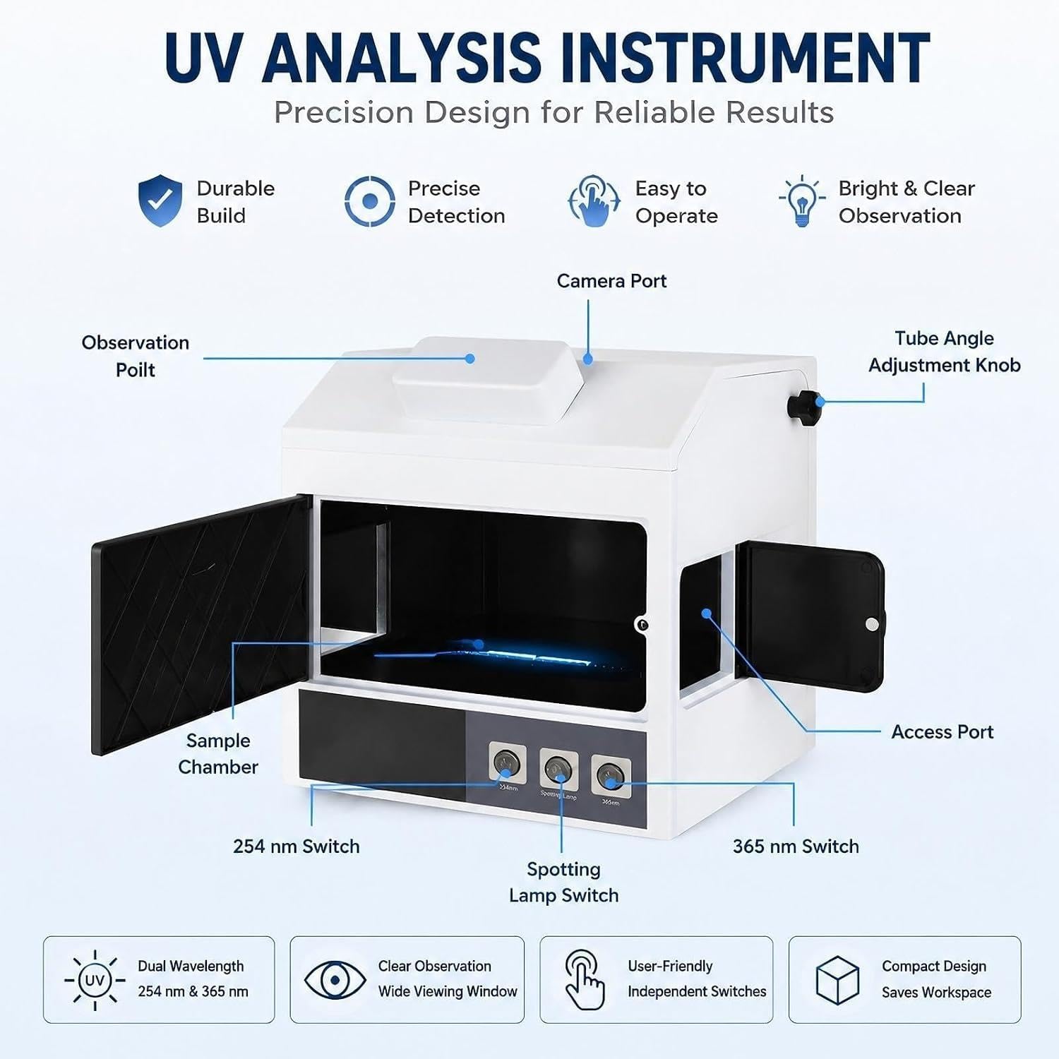 Analyseur Ultraviolet à Chambre Noire,Lab Tester Fluorescence Detector