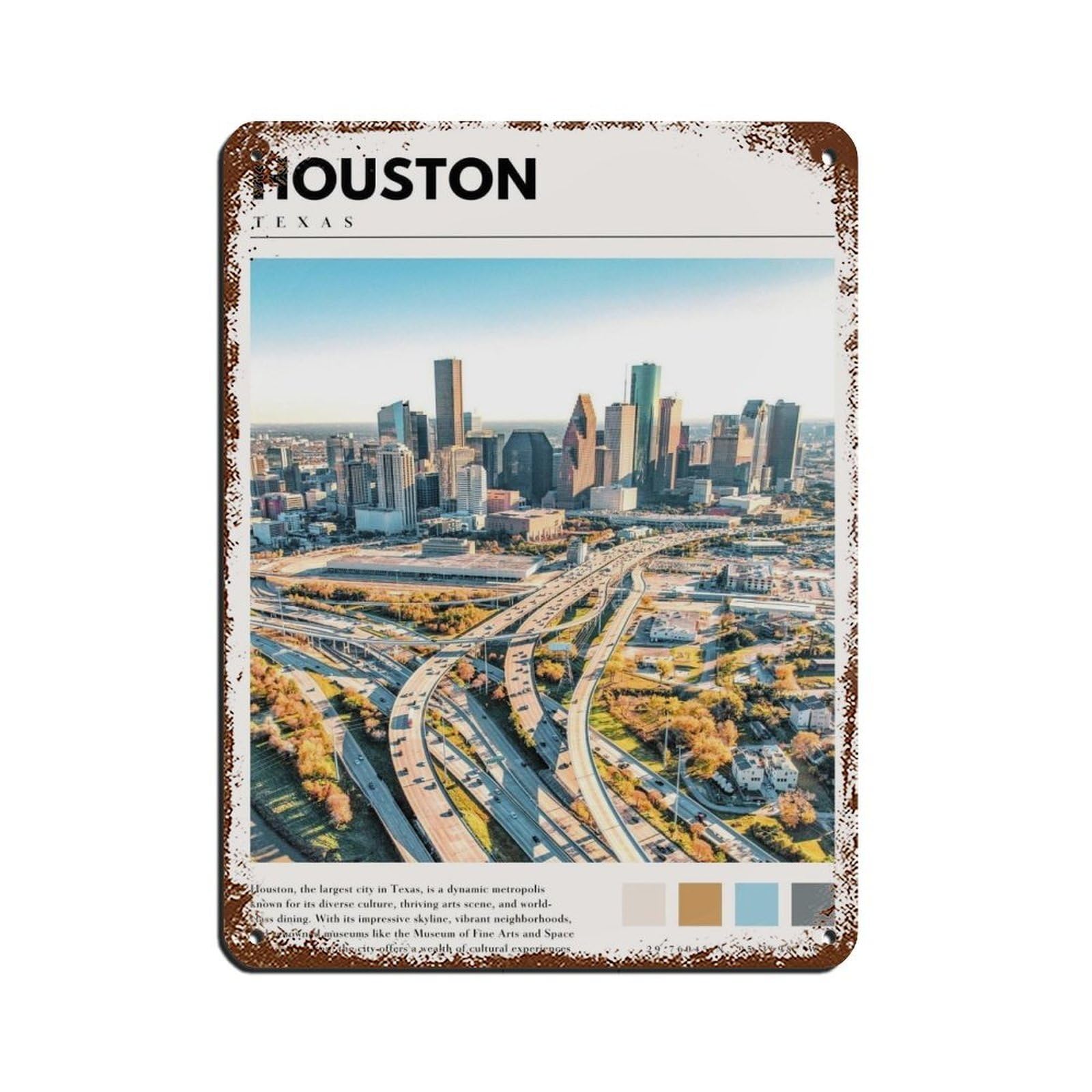Houston Art Houston Poster Tin Sign Vintage Metal Pub Club Cafe Bar Home Wall Art Decoration Poster Retro 12x16inch(30x40cm)